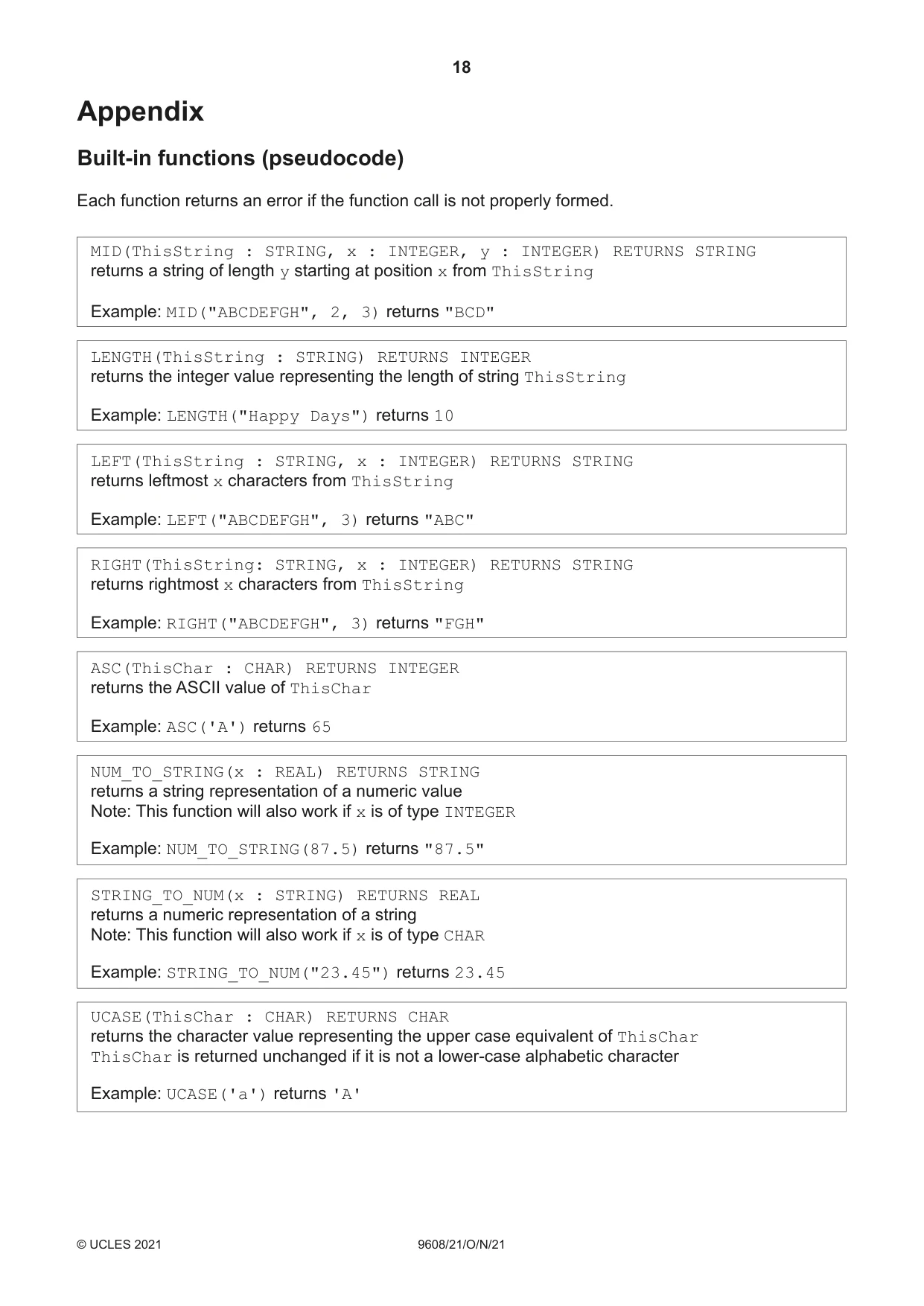 Cambridge A Level Computer Science 9608 2021 Oct/Nov Paper 2 · Variant 1 question paper, page 18 of 20