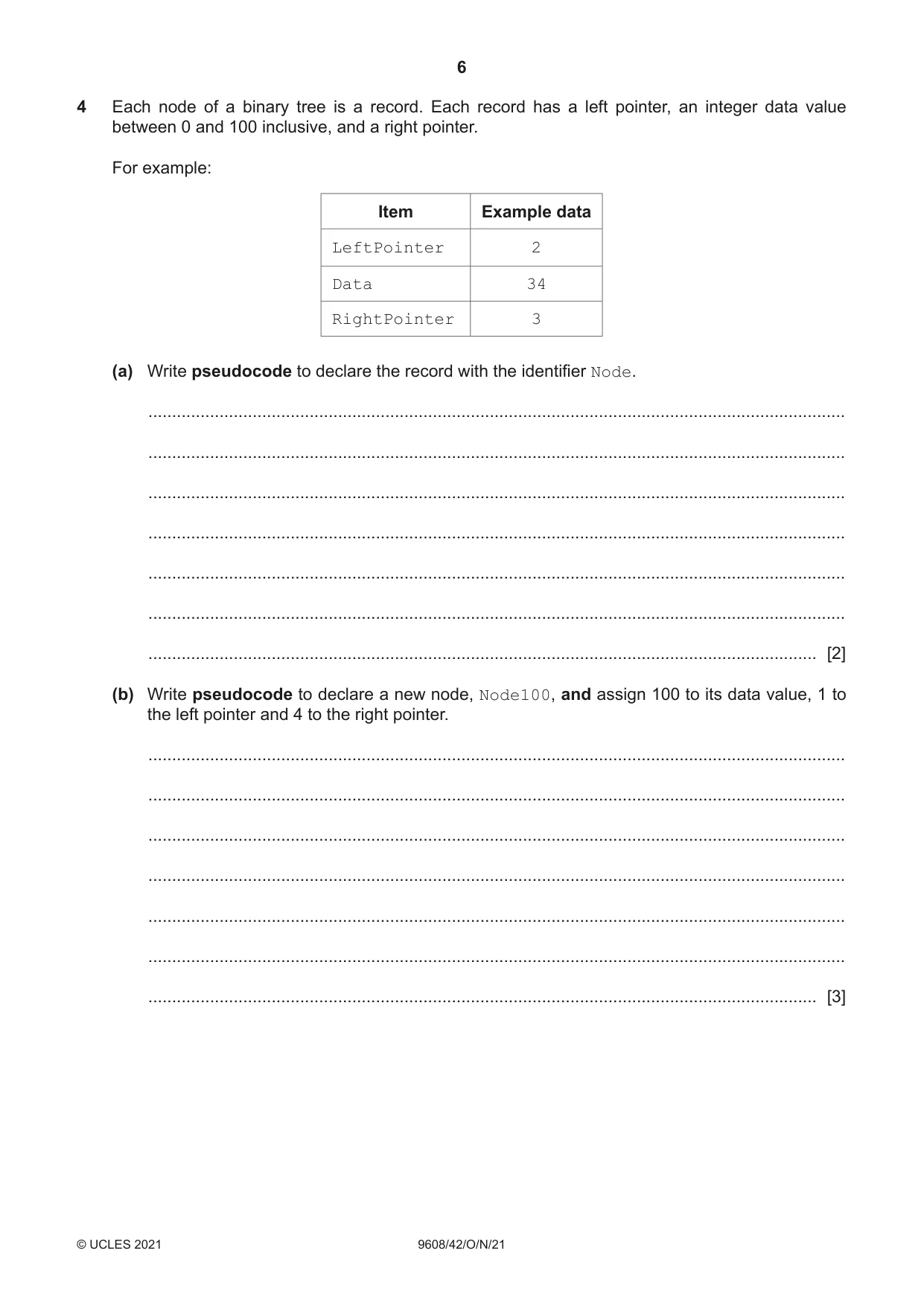 Cambridge A Level Computer Science 9608 2021 Oct/Nov Paper 4 · Variant 2 question paper, page 6 of 20