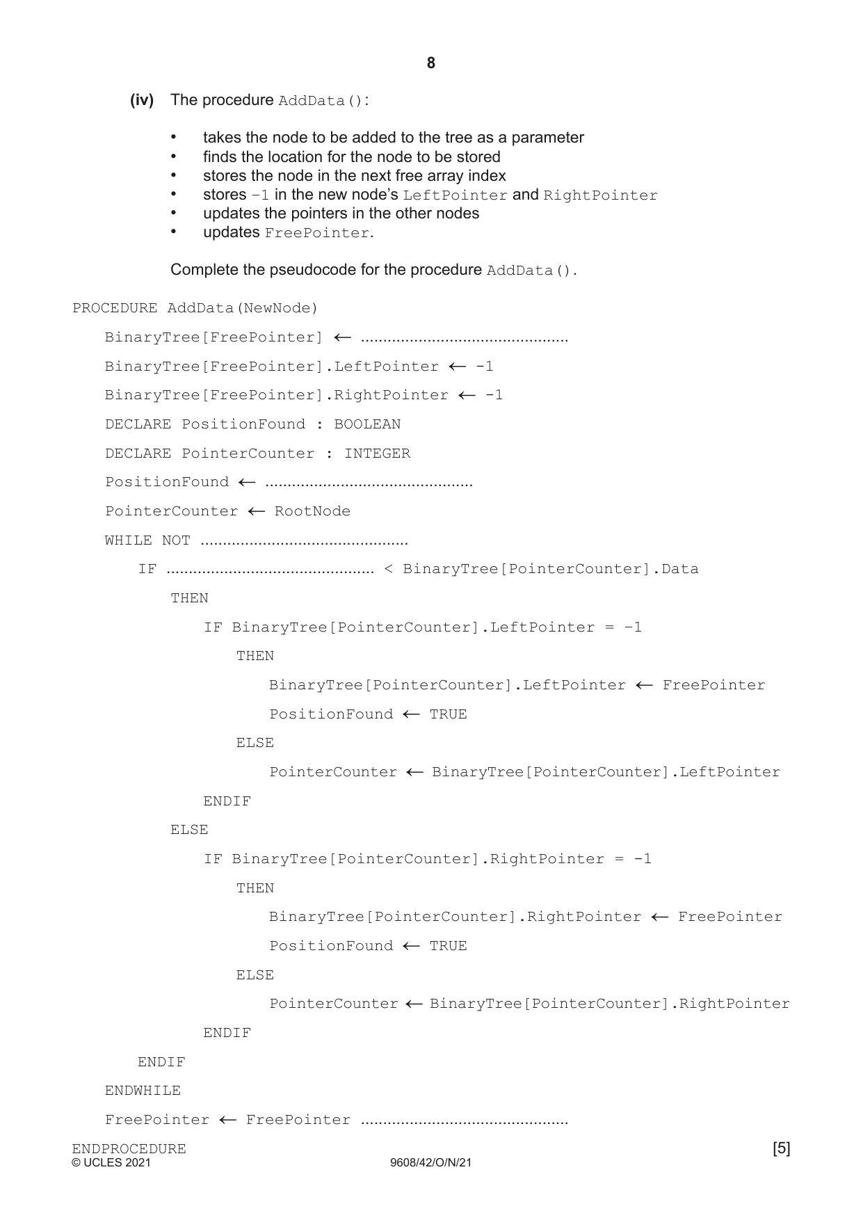 Cambridge A Level Computer Science 9608 2021 Oct/Nov Paper 4 · Variant 2 question paper, page 8 of 20