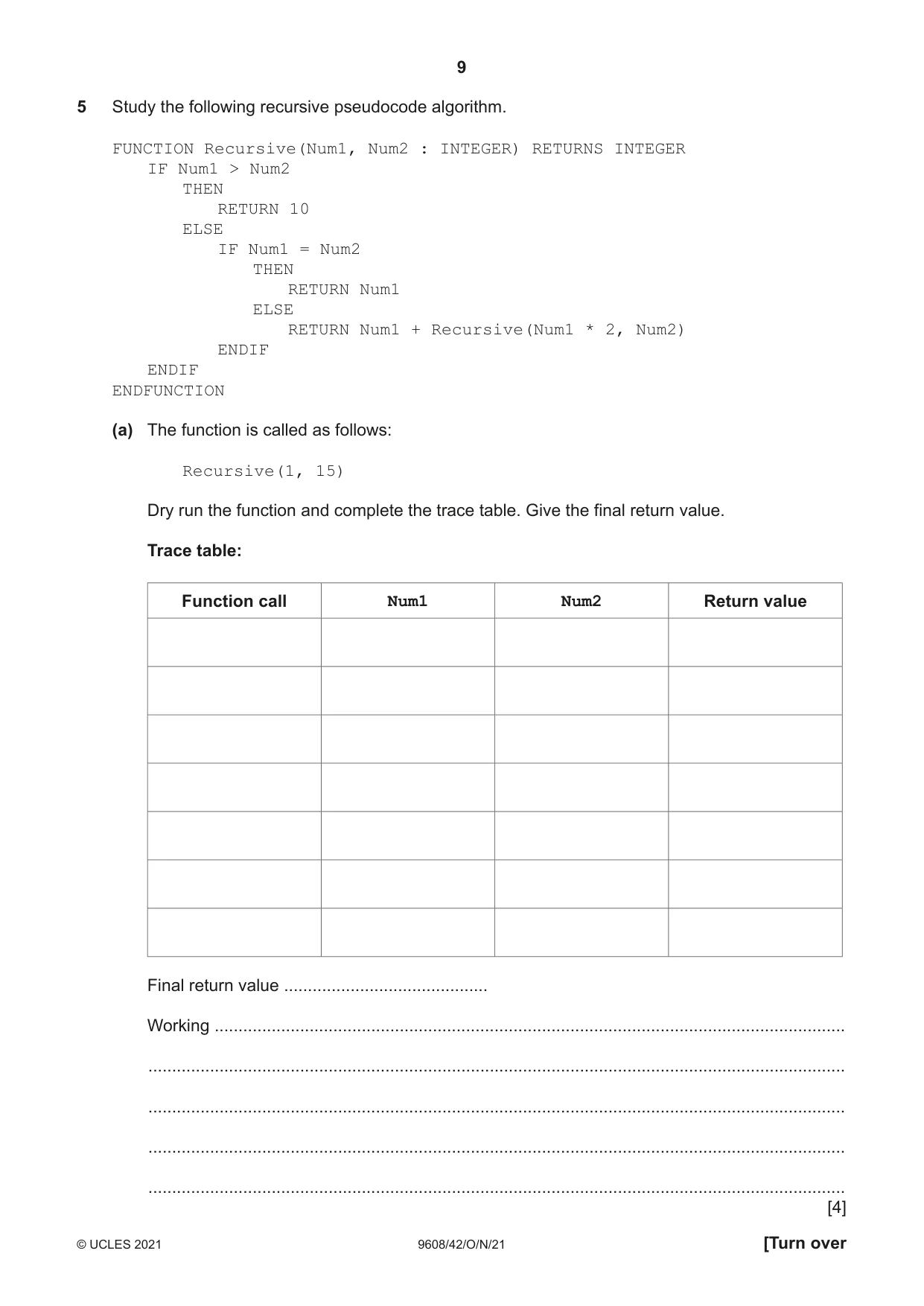Cambridge A Level Computer Science 9608 2021 Oct/Nov Paper 4 · Variant 2 question paper, page 9 of 20