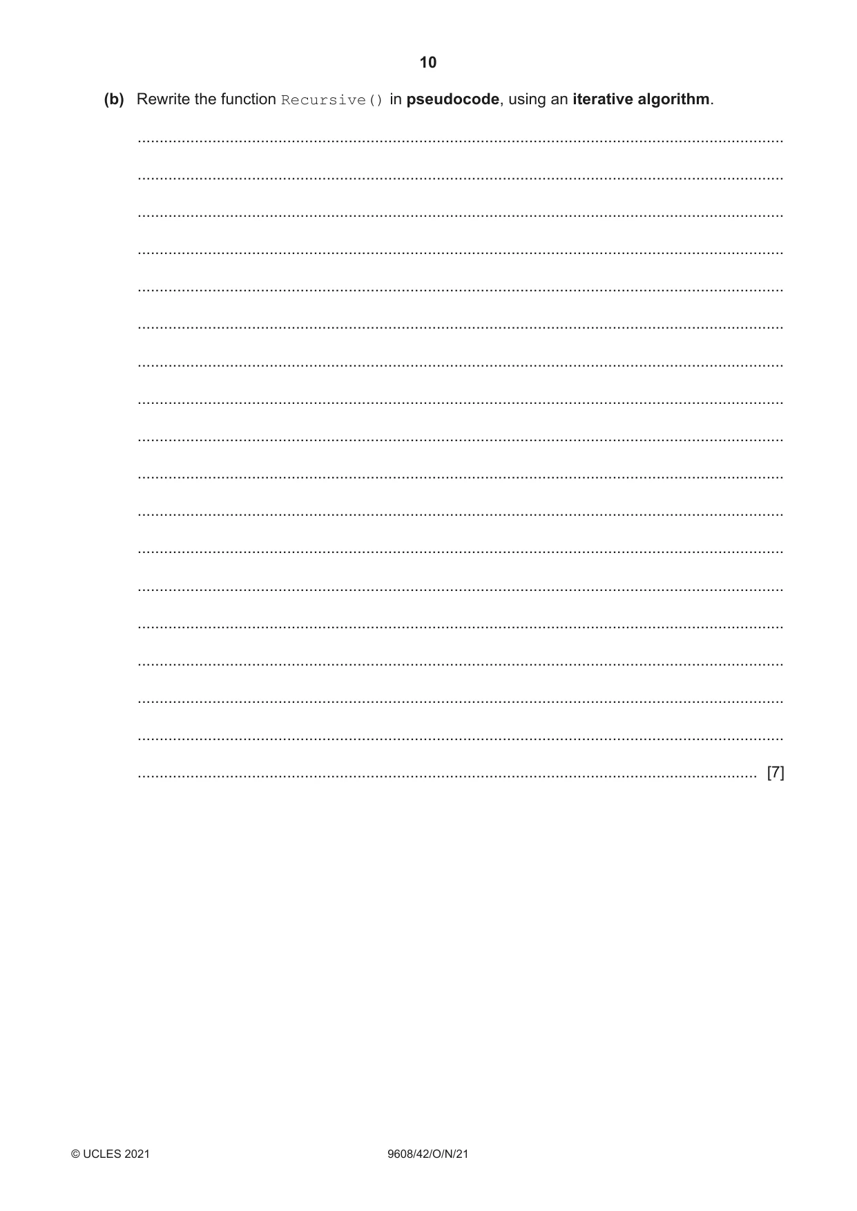 Cambridge A Level Computer Science 9608 2021 Oct/Nov Paper 4 · Variant 2 question paper, page 10 of 20