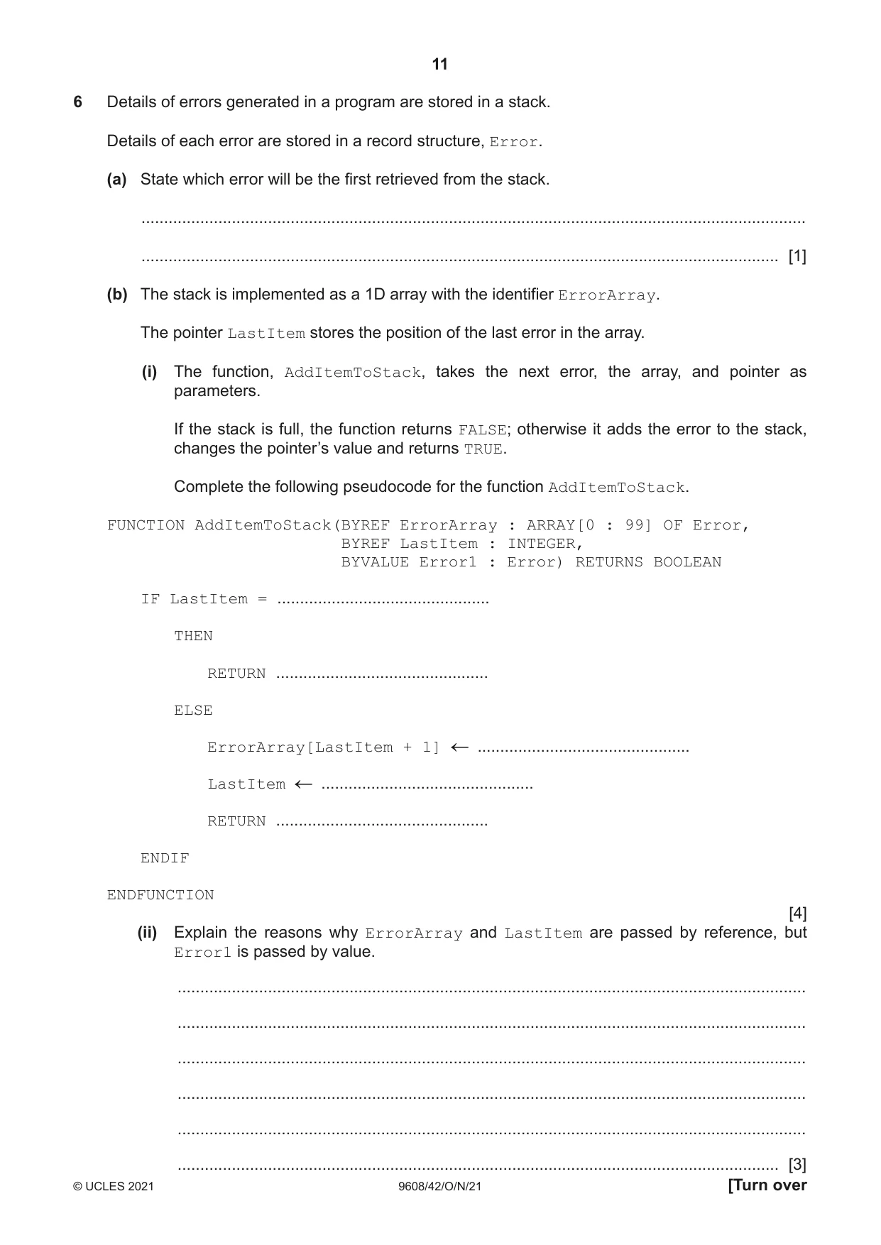 Cambridge A Level Computer Science 9608 2021 Oct/Nov Paper 4 · Variant 2 question paper, page 11 of 20