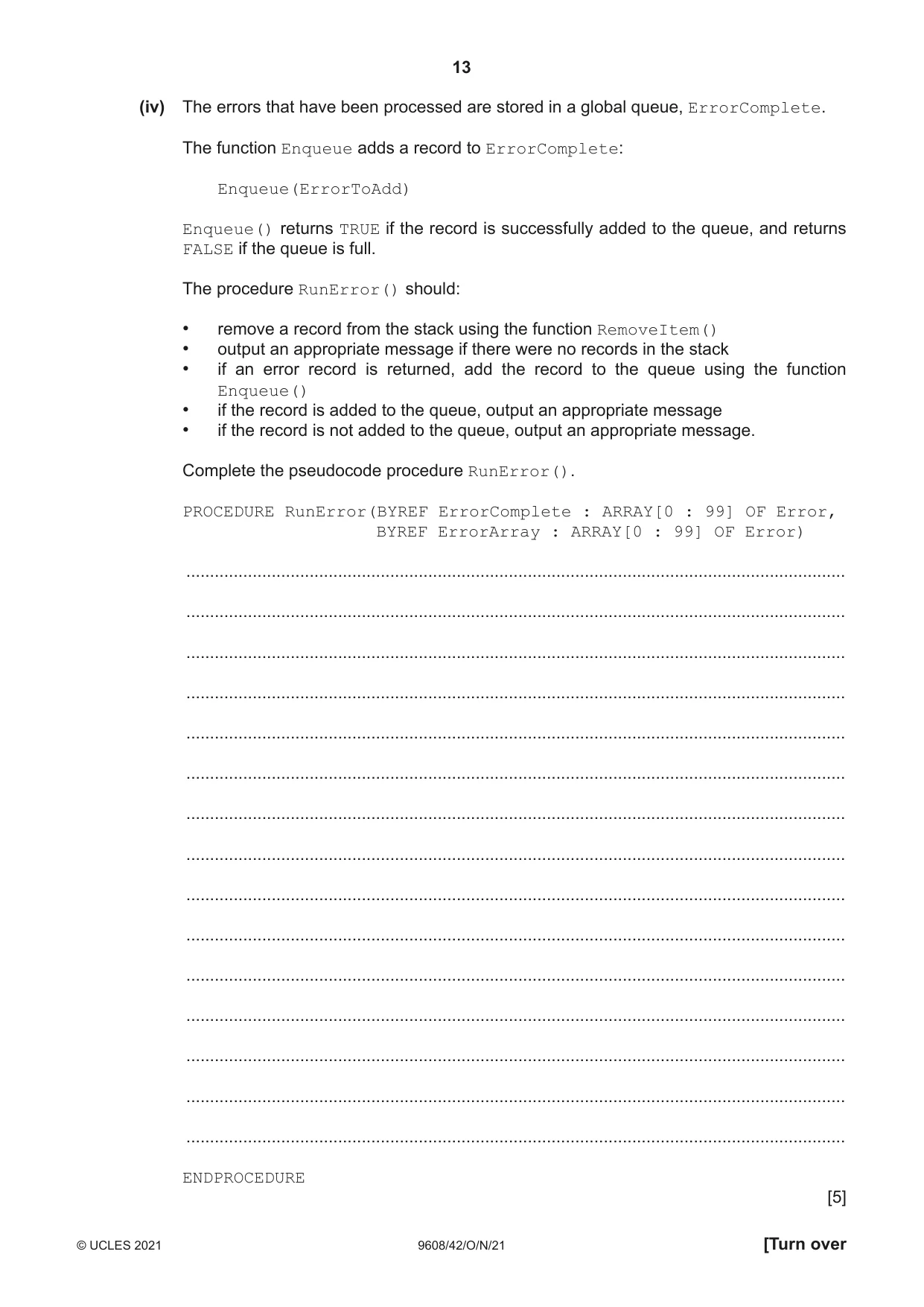 Cambridge A Level Computer Science 9608 2021 Oct/Nov Paper 4 · Variant 2 question paper, page 13 of 20