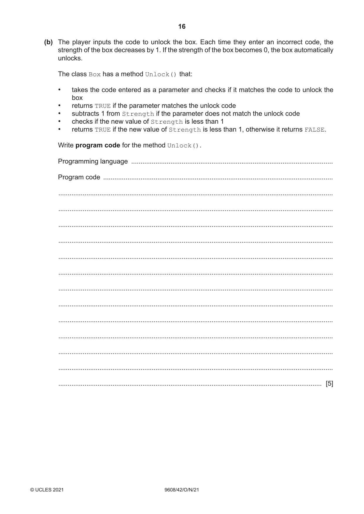 Cambridge A Level Computer Science 9608 2021 Oct/Nov Paper 4 · Variant 2 question paper, page 16 of 20
