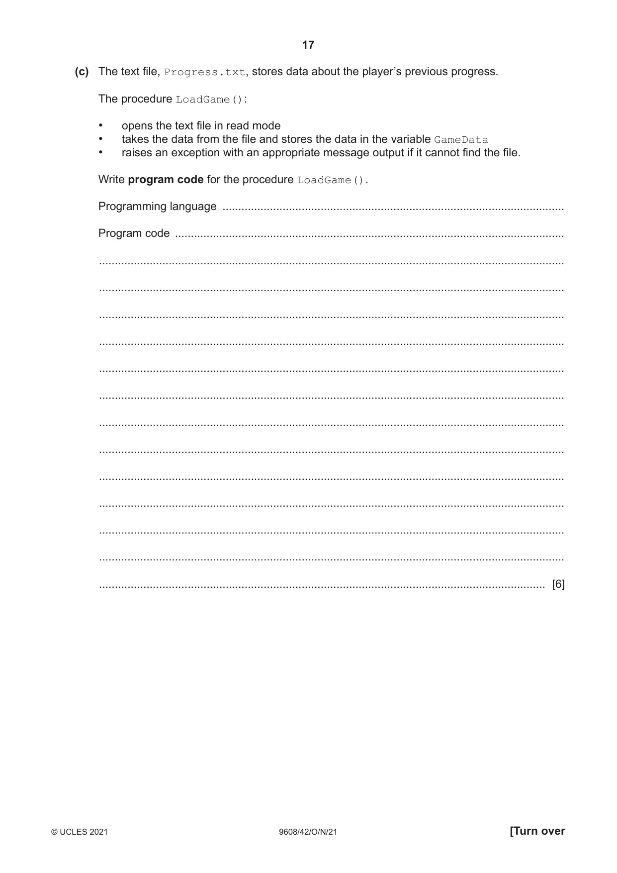 Cambridge A Level Computer Science 9608 2021 Oct/Nov Paper 4 · Variant 2 question paper, page 17 of 20