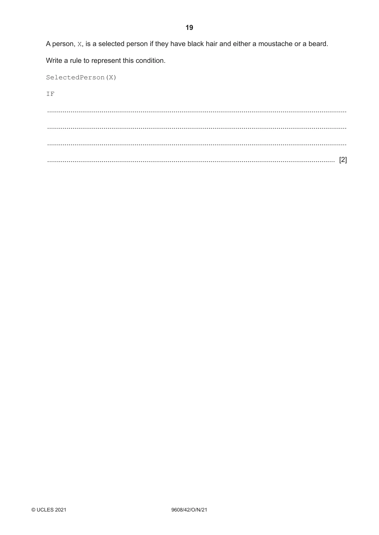 Cambridge A Level Computer Science 9608 2021 Oct/Nov Paper 4 · Variant 2 question paper, page 19 of 20