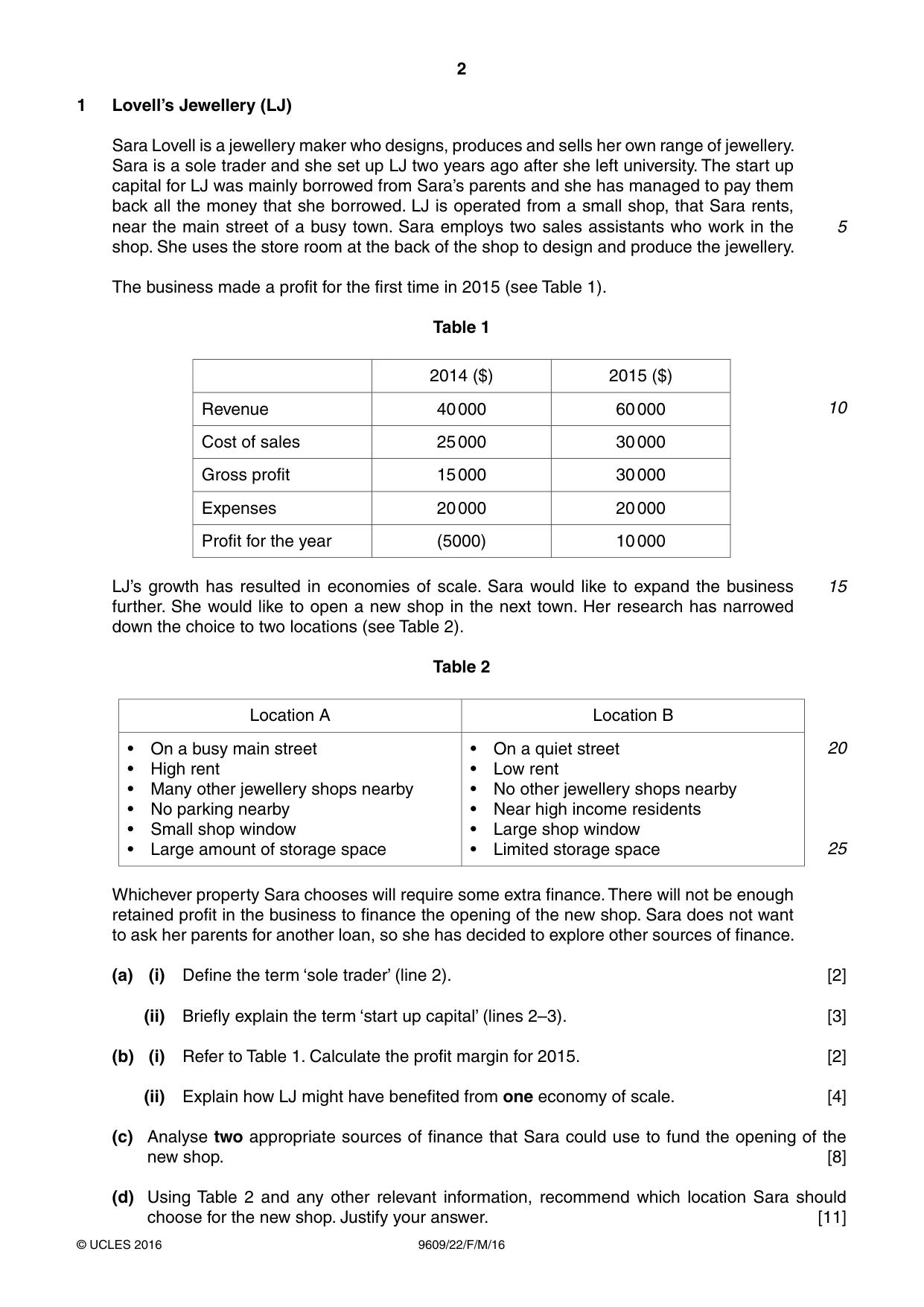 Cambridge A Level Business (for first examination in 2016) 9609 2016 Feb/March Paper 2 · Variant 2 question paper, page 2 of 4