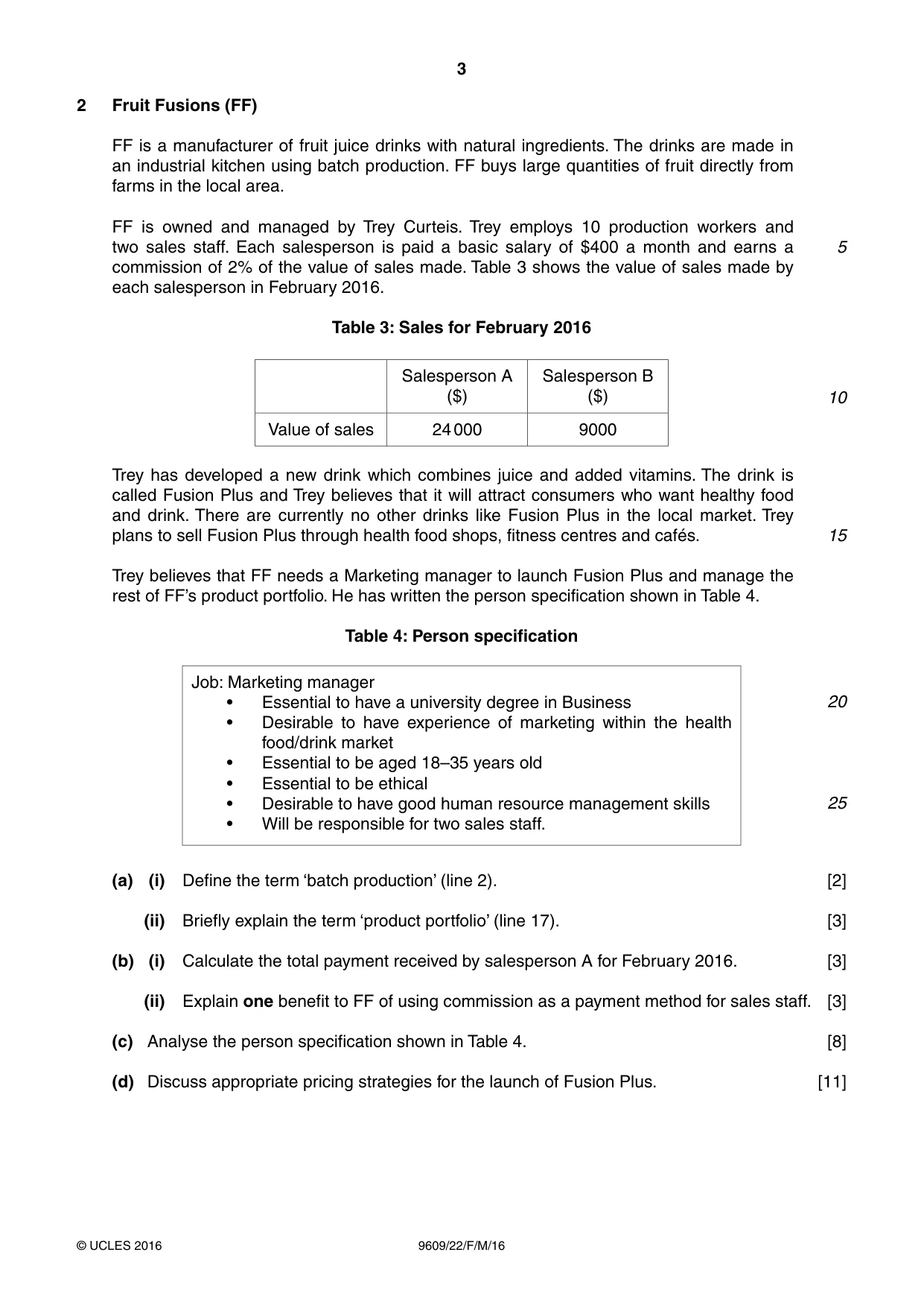Cambridge A Level Business (for first examination in 2016) 9609 2016 Feb/March Paper 2 · Variant 2 question paper, page 3 of 4
