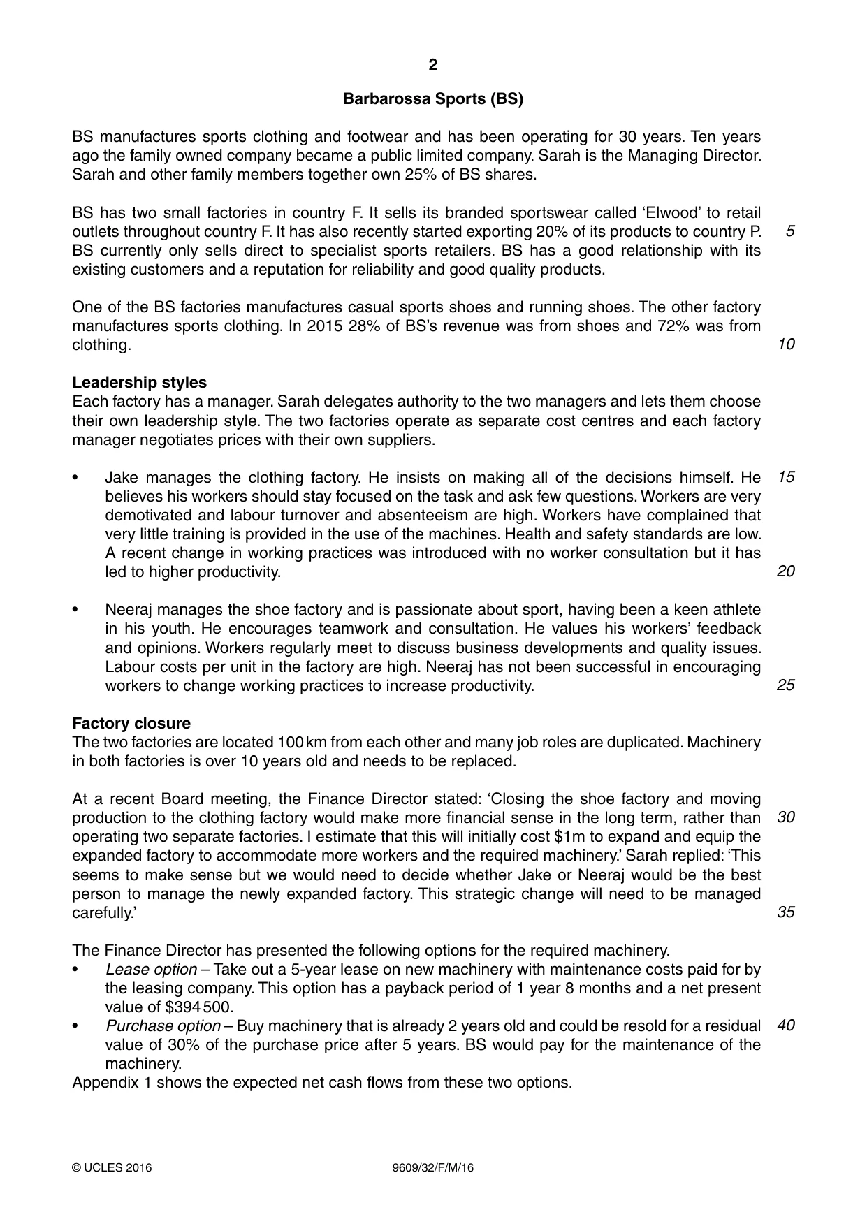 Cambridge A Level Business (for first examination in 2016) 9609 2016 Feb/March Paper 3 · Variant 2 question paper, page 2 of 8