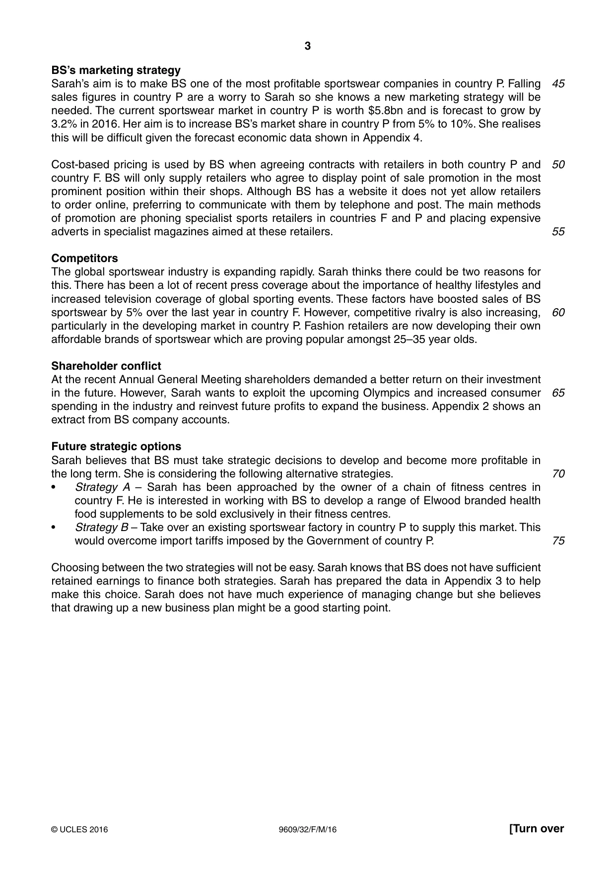 Cambridge A Level Business (for first examination in 2016) 9609 2016 Feb/March Paper 3 · Variant 2 question paper, page 3 of 8