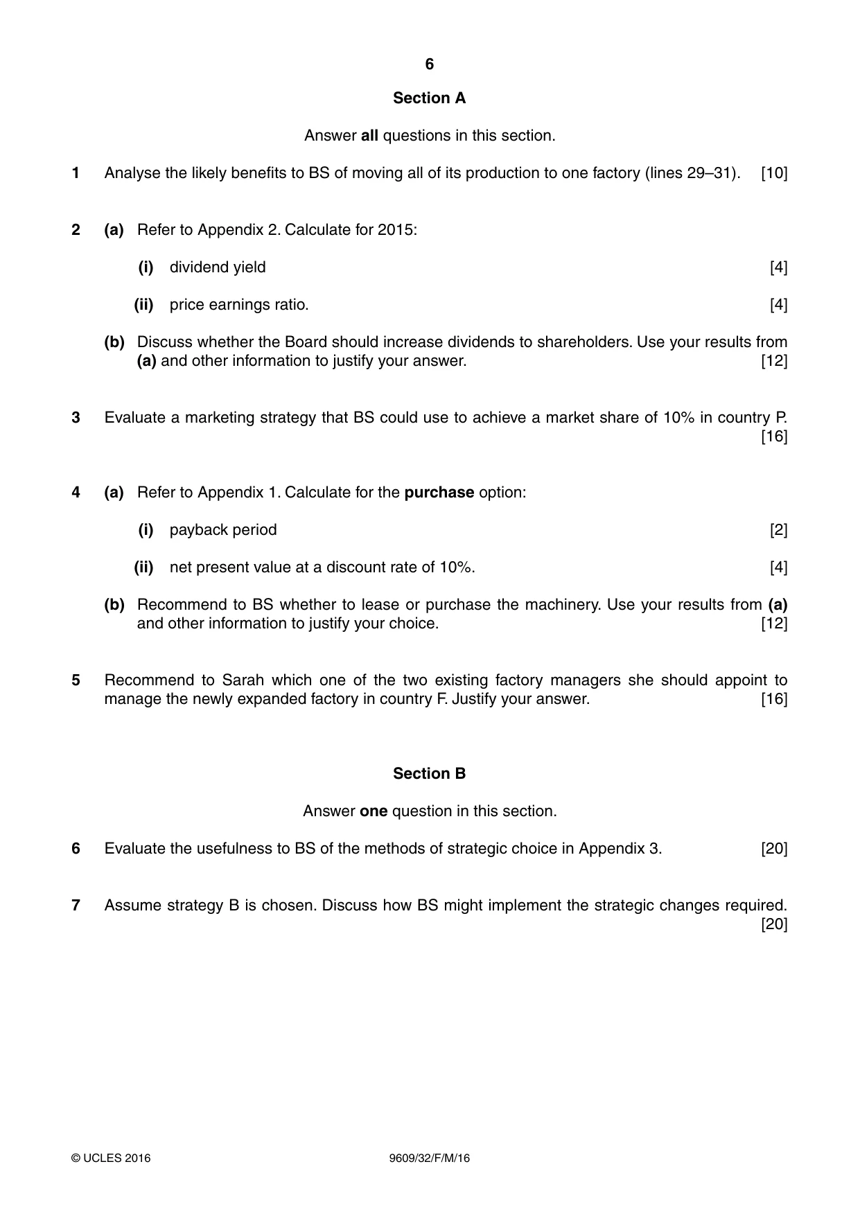 Cambridge A Level Business (for first examination in 2016) 9609 2016 Feb/March Paper 3 · Variant 2 question paper, page 6 of 8