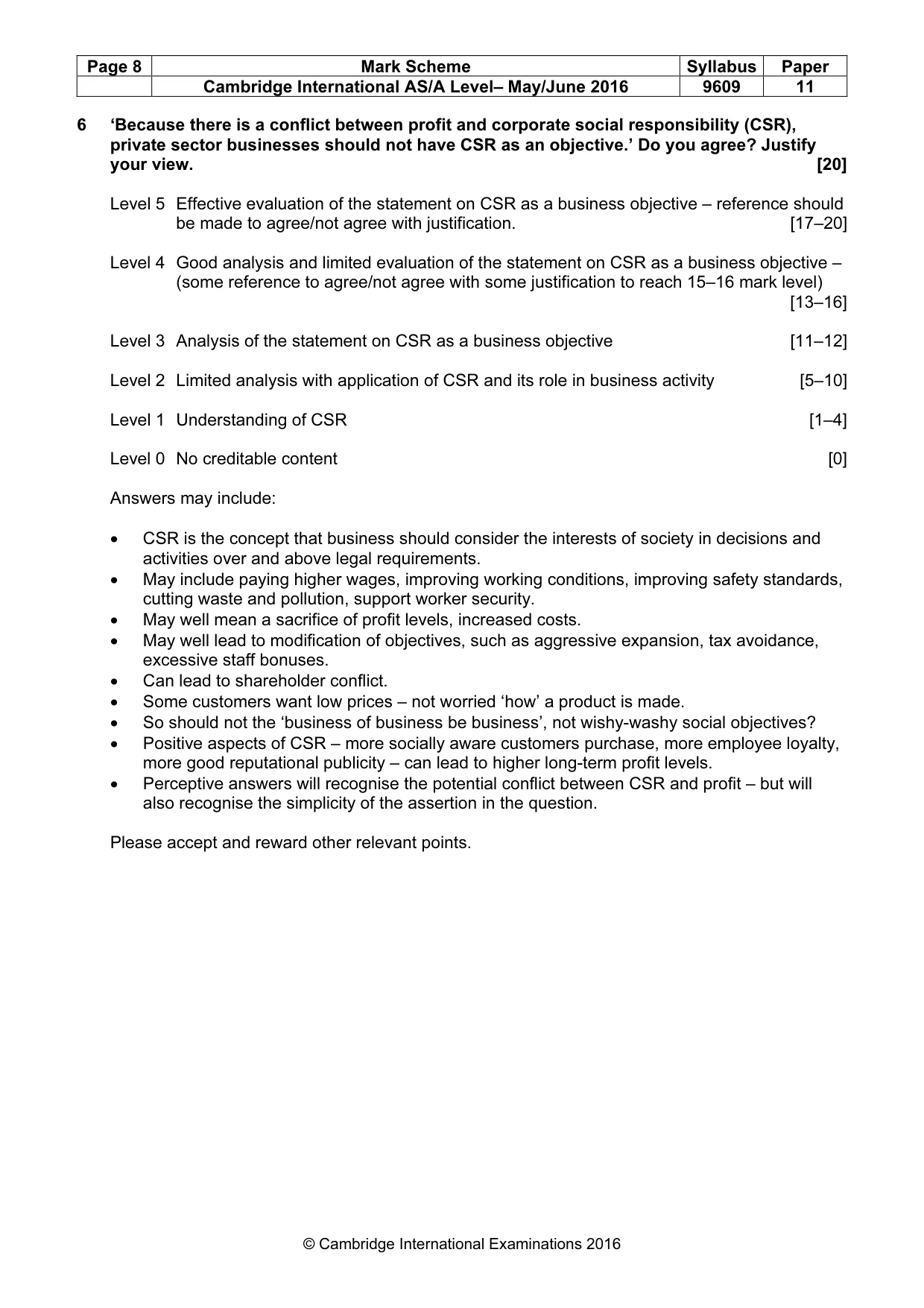 Mark scheme, page 8 of 10