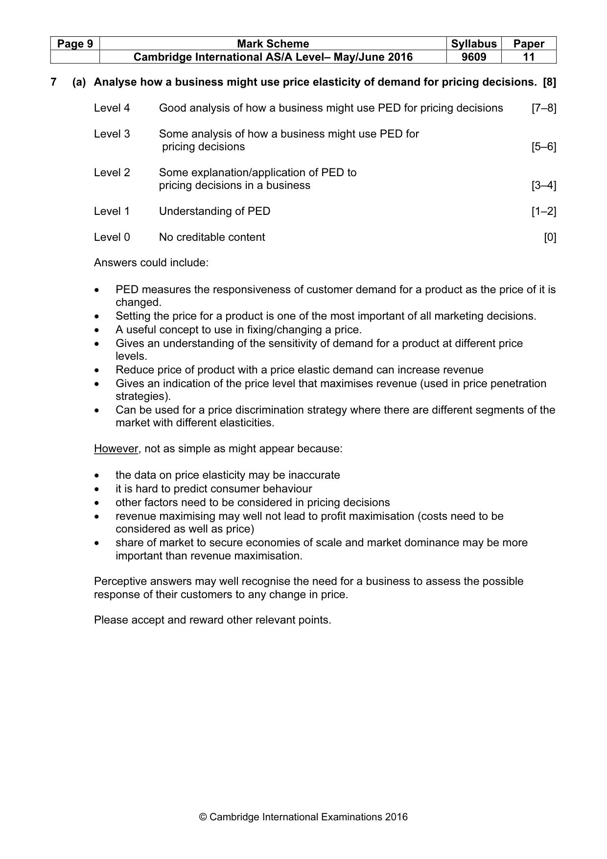 Mark scheme, page 9 of 10