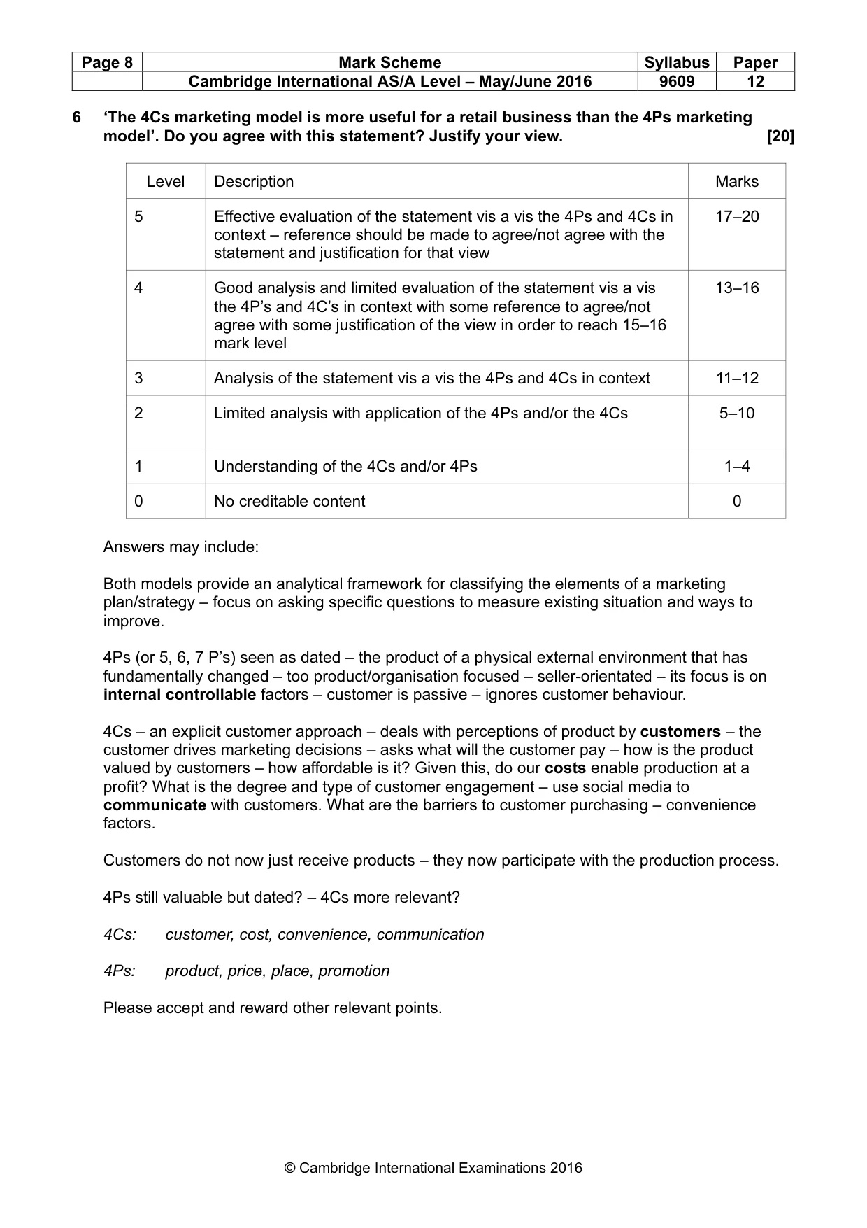 Mark scheme, page 8 of 10