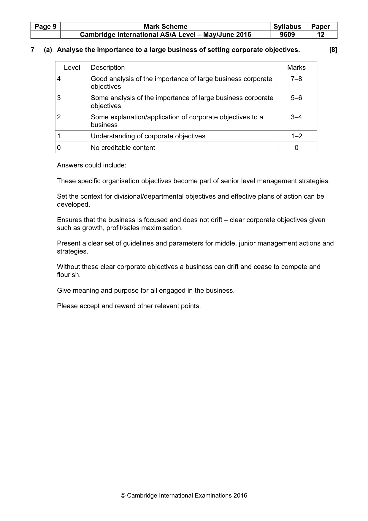 Mark scheme, page 9 of 10