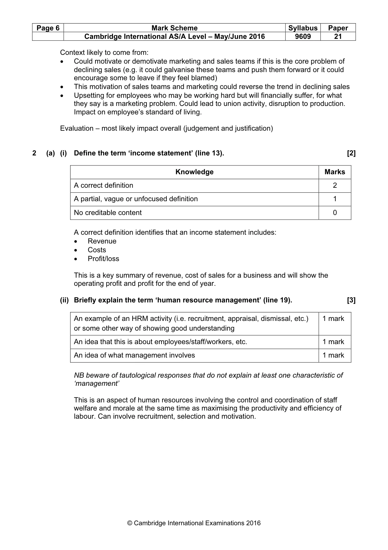 Mark scheme, page 6 of 9