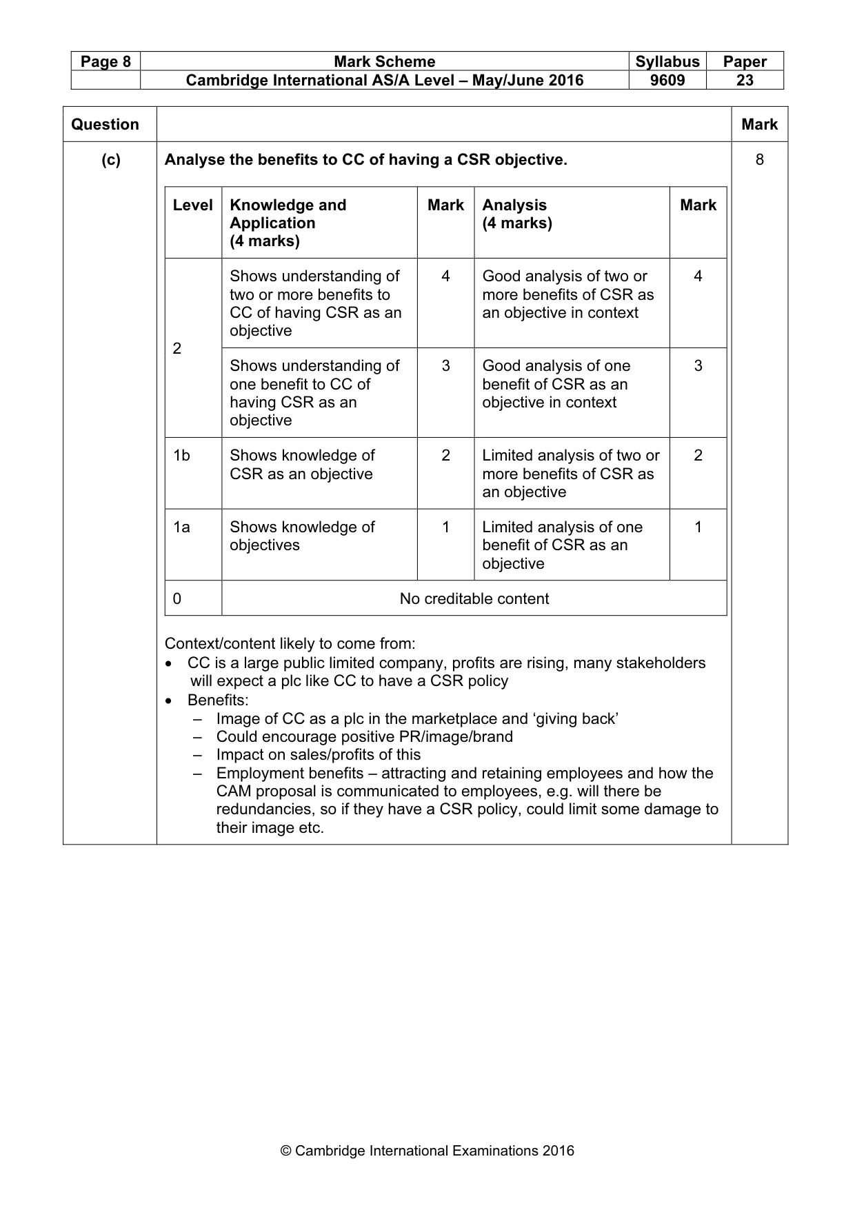 Mark scheme, page 8 of 10