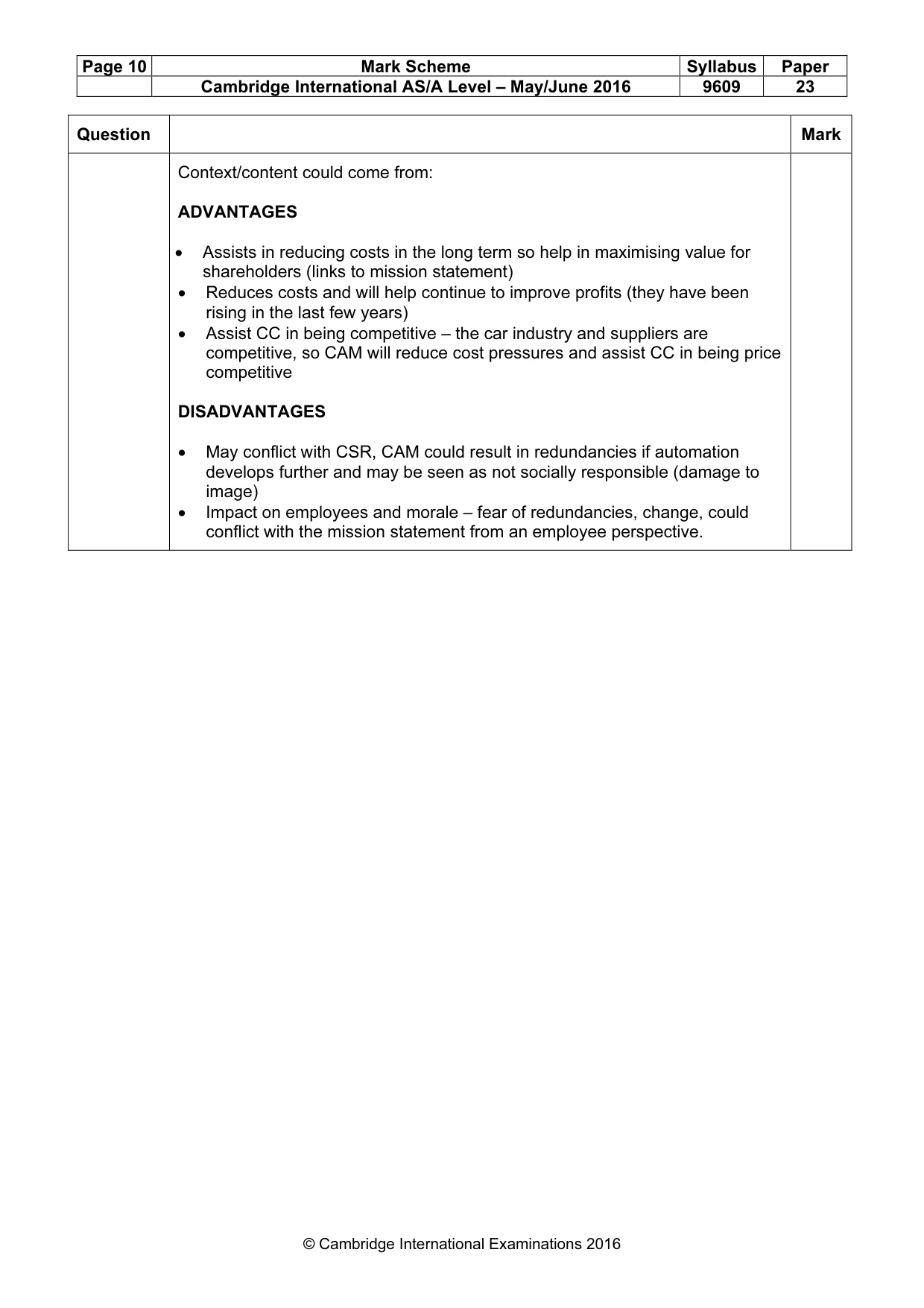 Mark scheme, page 10 of 10