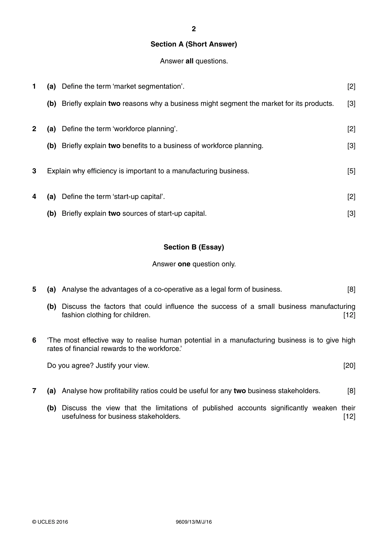 Cambridge A Level Business (for first examination in 2016) 9609 2016 May/June Paper 1 · Variant 3 question paper, page 2 of 4