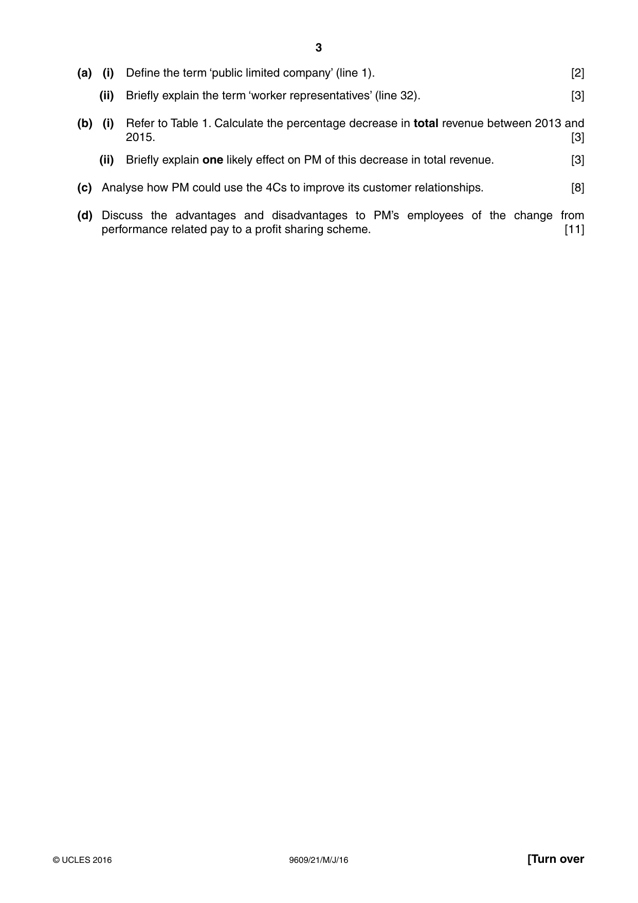 Cambridge A Level Business (for first examination in 2016) 9609 2016 May/June Paper 2 · Variant 1 question paper, page 3 of 4