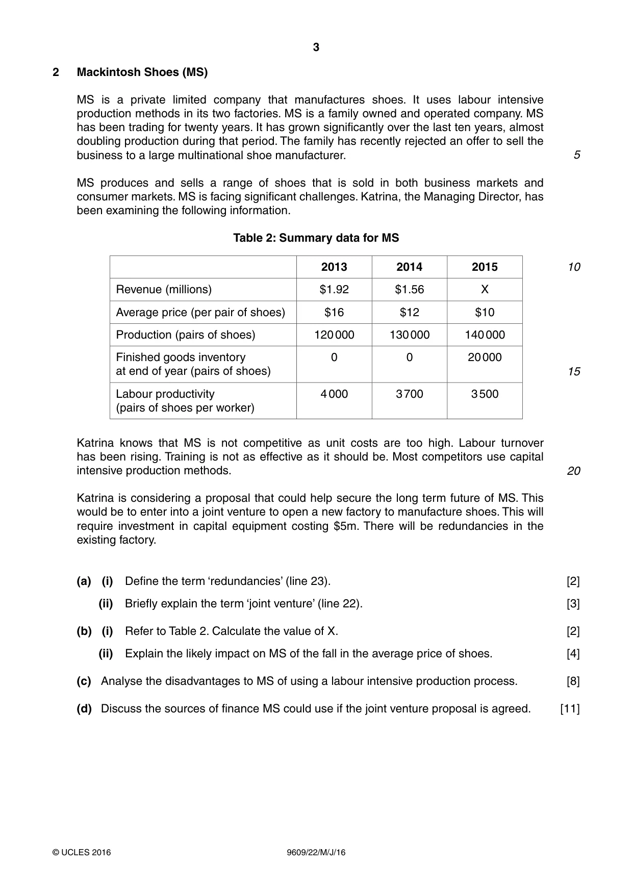 Cambridge A Level Business (for first examination in 2016) 9609 2016 May/June Paper 2 · Variant 2 question paper, page 3 of 4