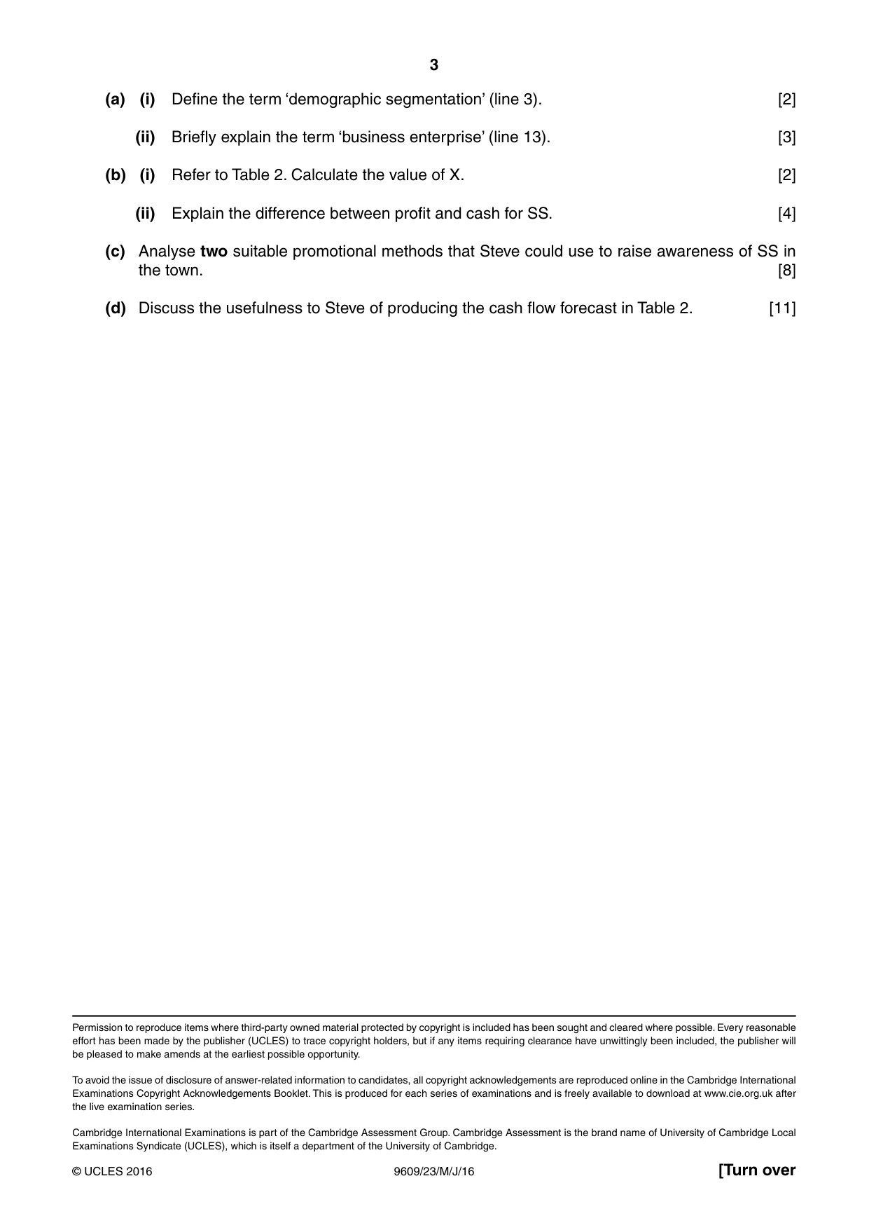 Cambridge A Level Business (for first examination in 2016) 9609 2016 May/June Paper 2 · Variant 3 question paper, page 3 of 4