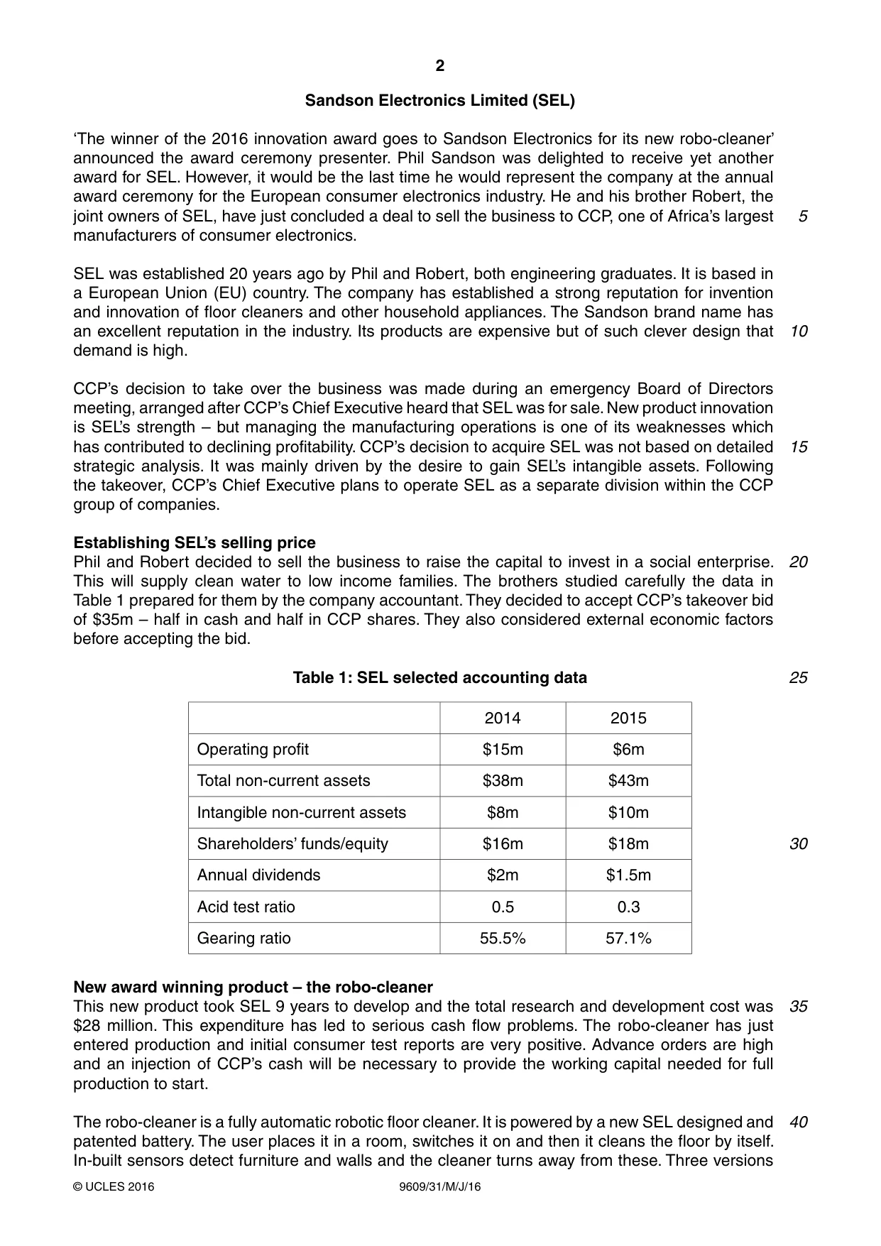 Cambridge A Level Business (for first examination in 2016) 9609 2016 May/June Paper 3 · Variant 1 question paper, page 2 of 8