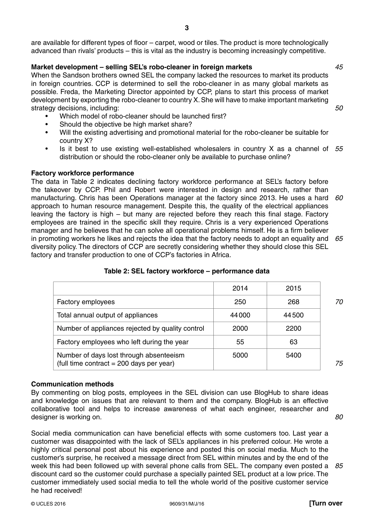 Cambridge A Level Business (for first examination in 2016) 9609 2016 May/June Paper 3 · Variant 1 question paper, page 3 of 8