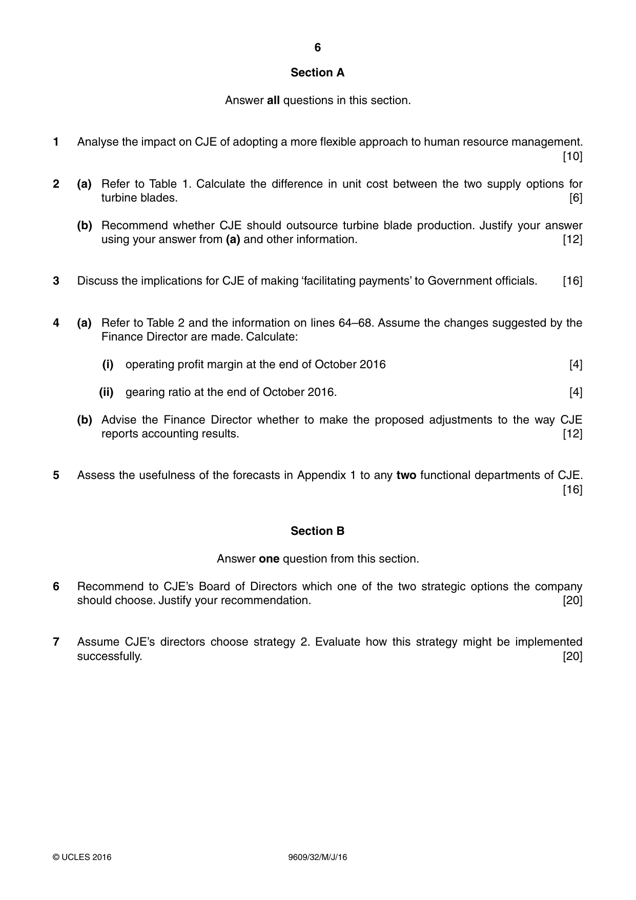 Cambridge A Level Business (for first examination in 2016) 9609 2016 May/June Paper 3 · Variant 2 question paper, page 6 of 8