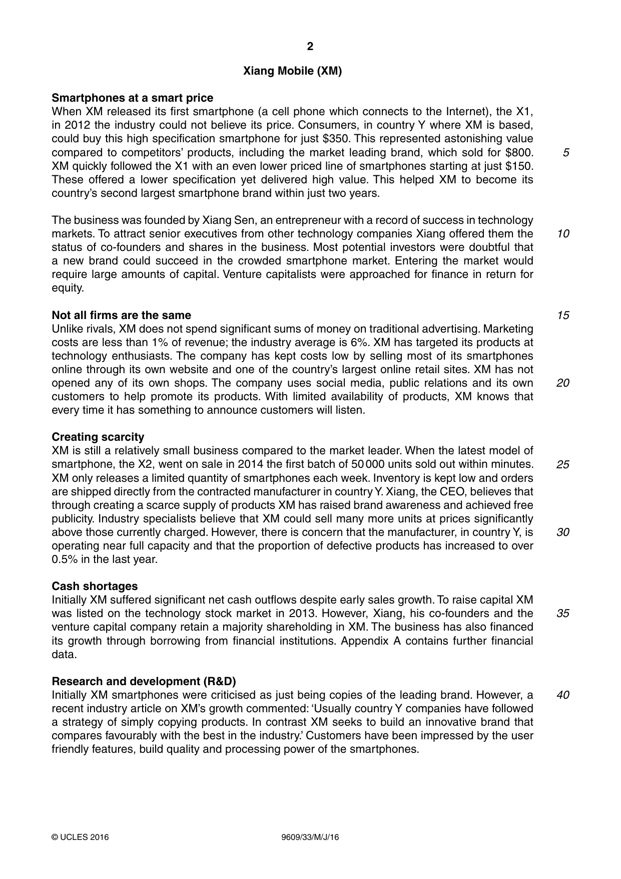 Cambridge A Level Business (for first examination in 2016) 9609 2016 May/June Paper 3 · Variant 3 question paper, page 2 of 8