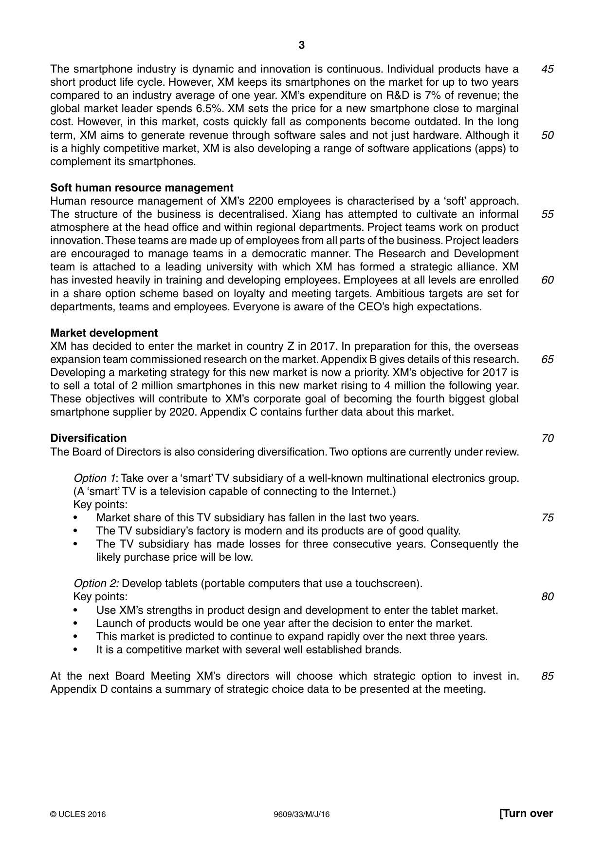 Cambridge A Level Business (for first examination in 2016) 9609 2016 May/June Paper 3 · Variant 3 question paper, page 3 of 8