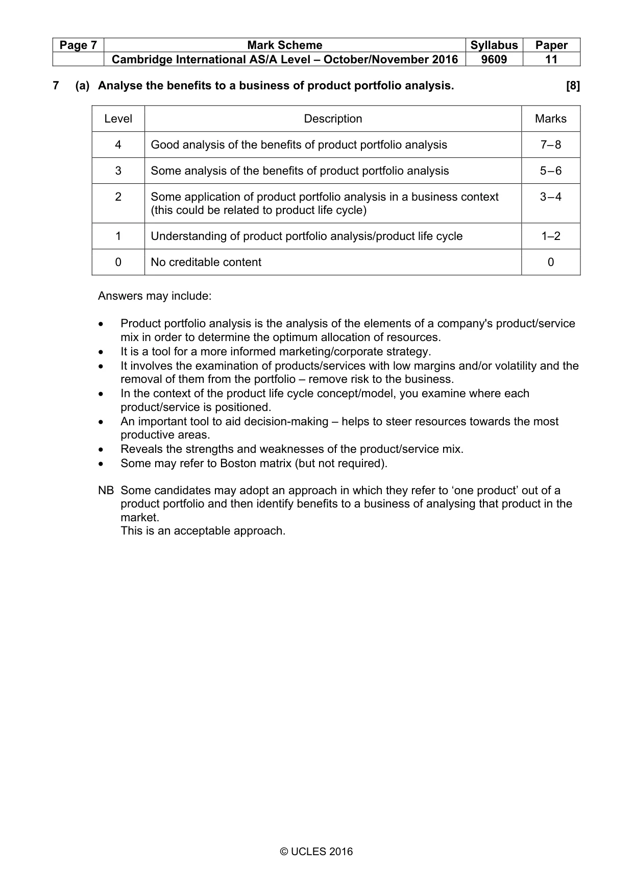 Mark scheme, page 7 of 8