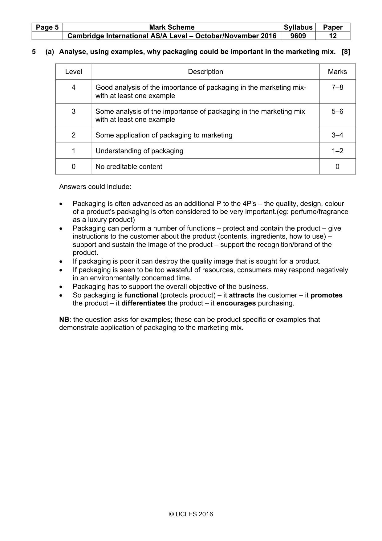 Mark scheme, page 5 of 9