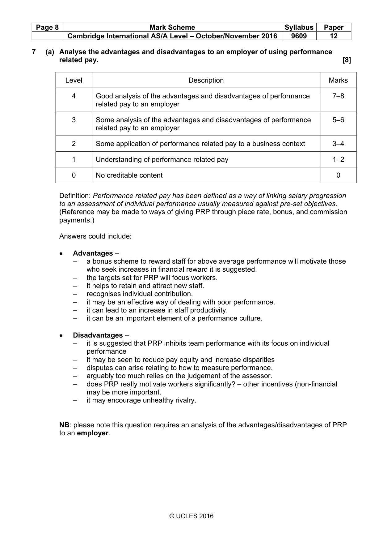 Mark scheme, page 8 of 9