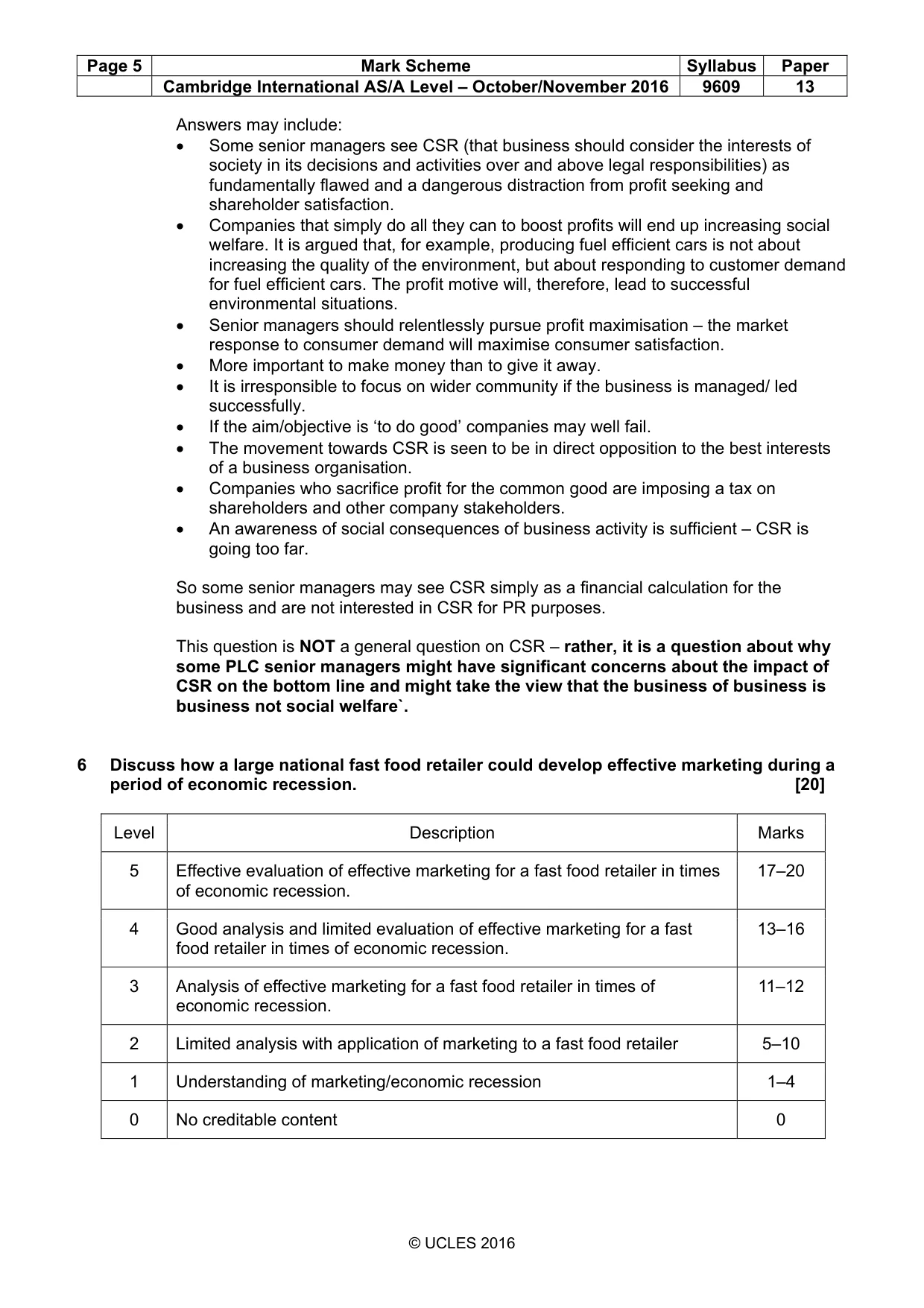 Mark scheme, page 5 of 7