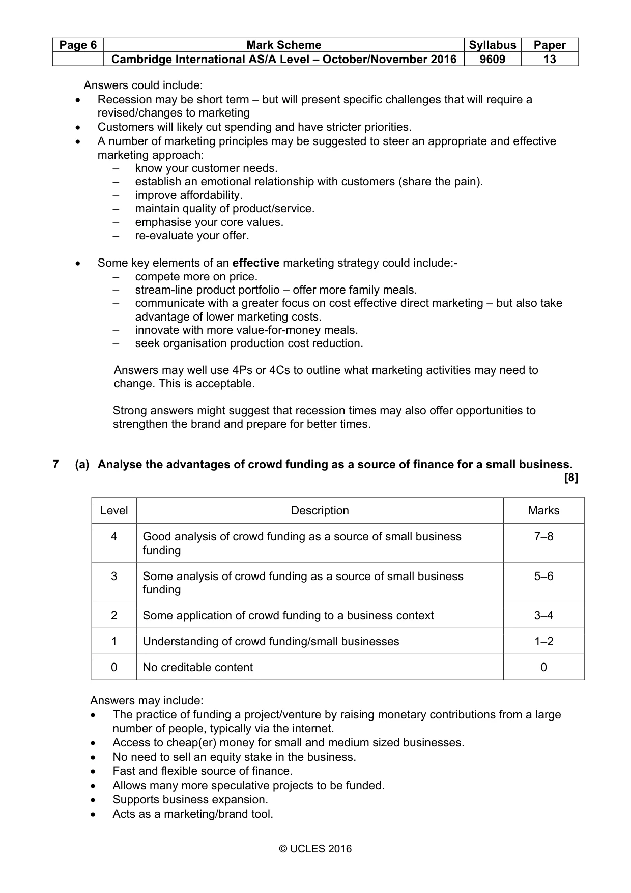 Mark scheme, page 6 of 7