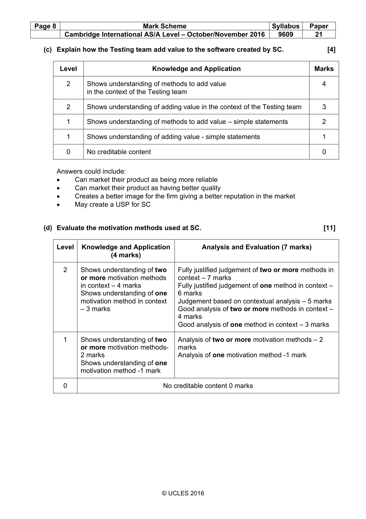Mark scheme, page 8 of 9