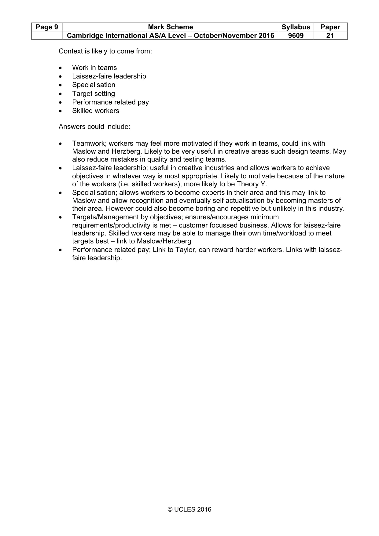 Mark scheme, page 9 of 9