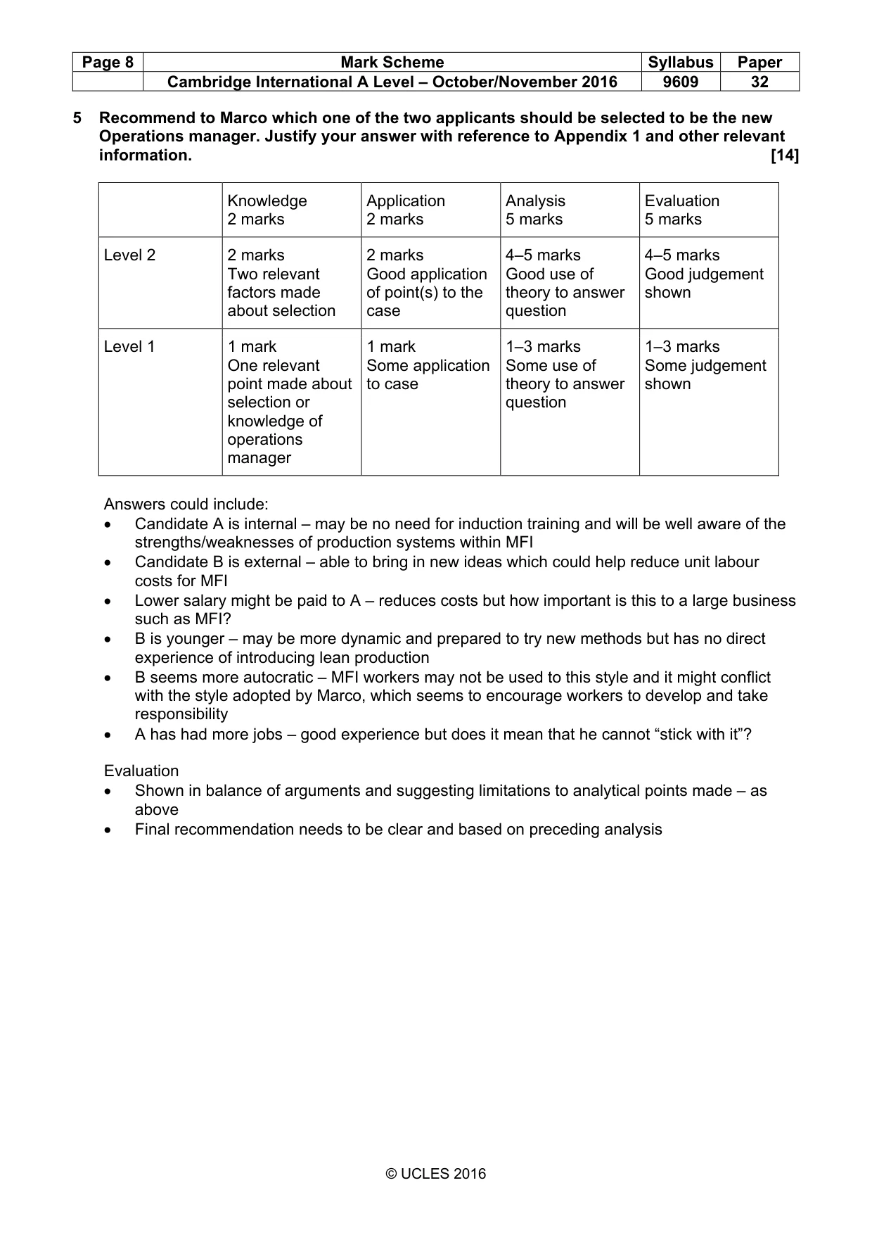 Mark scheme, page 8 of 10