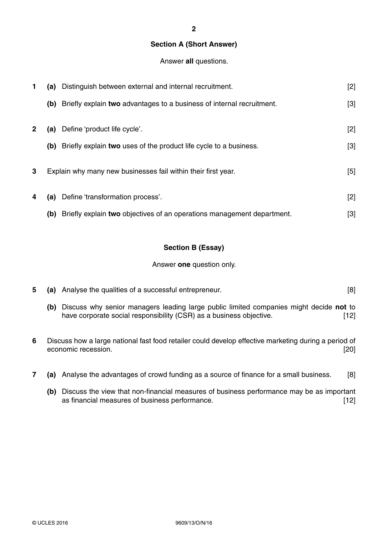 Cambridge A Level Business (for first examination in 2016) 9609 2016 Oct/Nov Paper 1 · Variant 3 question paper, page 2 of 4