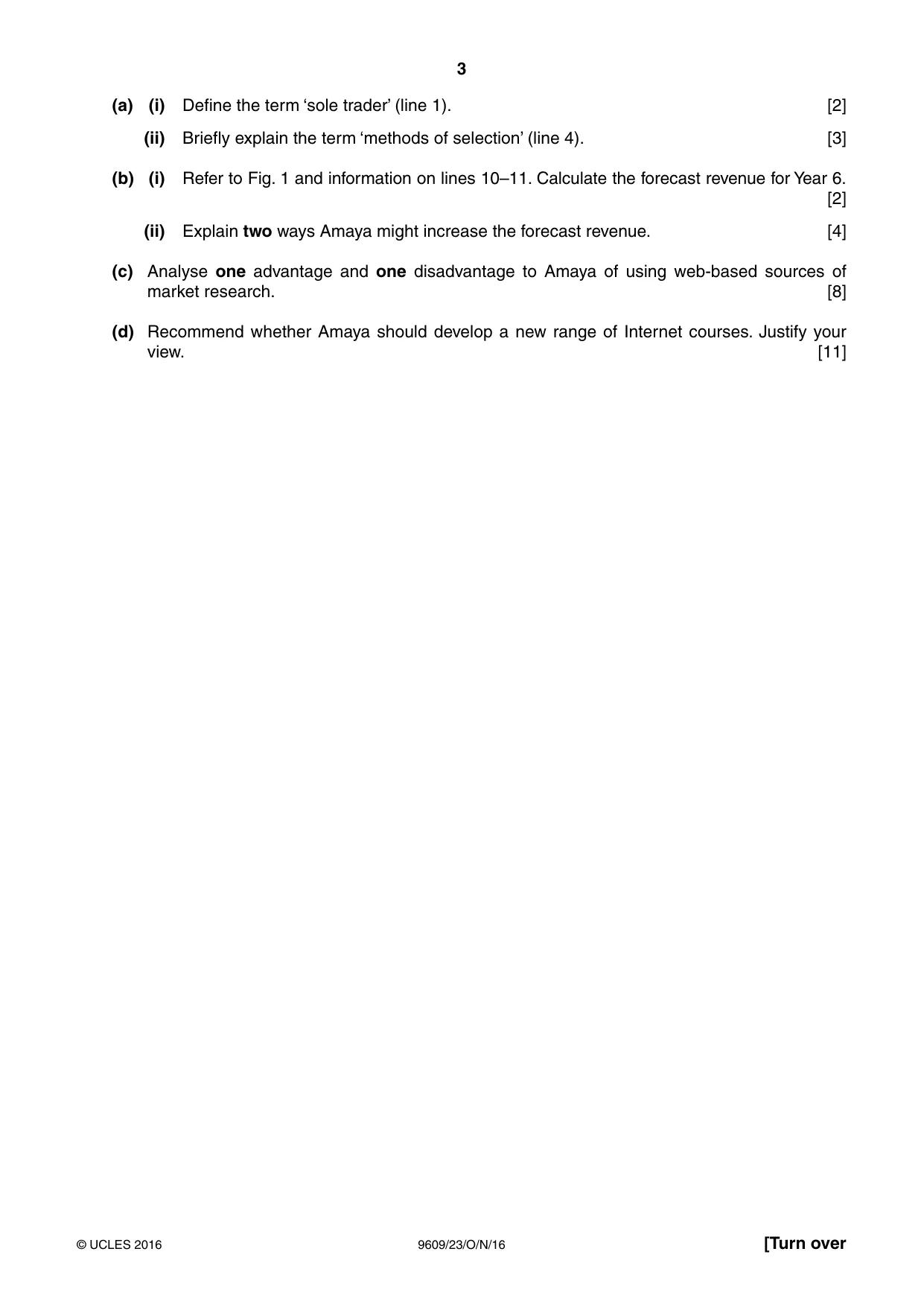 Cambridge A Level Business (for first examination in 2016) 9609 2016 Oct/Nov Paper 2 · Variant 3 question paper, page 3 of 4