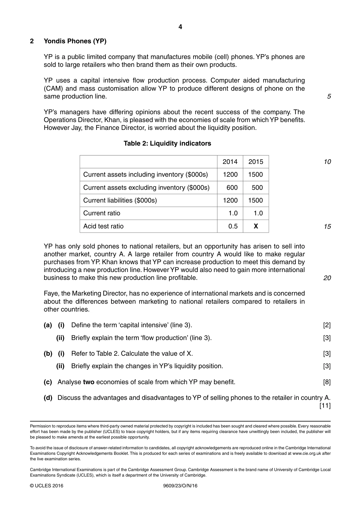 Cambridge A Level Business (for first examination in 2016) 9609 2016 Oct/Nov Paper 2 · Variant 3 question paper, page 4 of 4