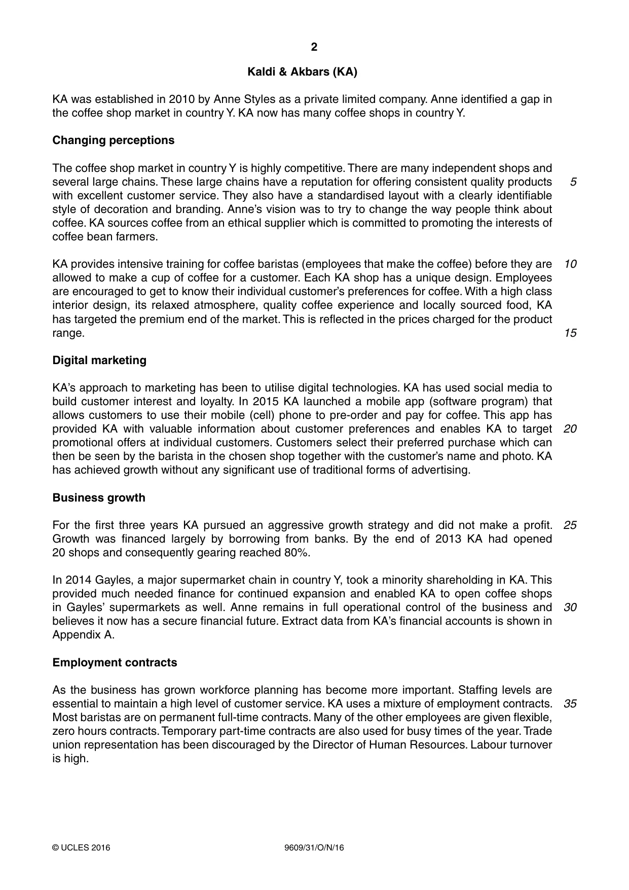 Cambridge A Level Business (for first examination in 2016) 9609 2016 Oct/Nov Paper 3 · Variant 1 question paper, page 2 of 8