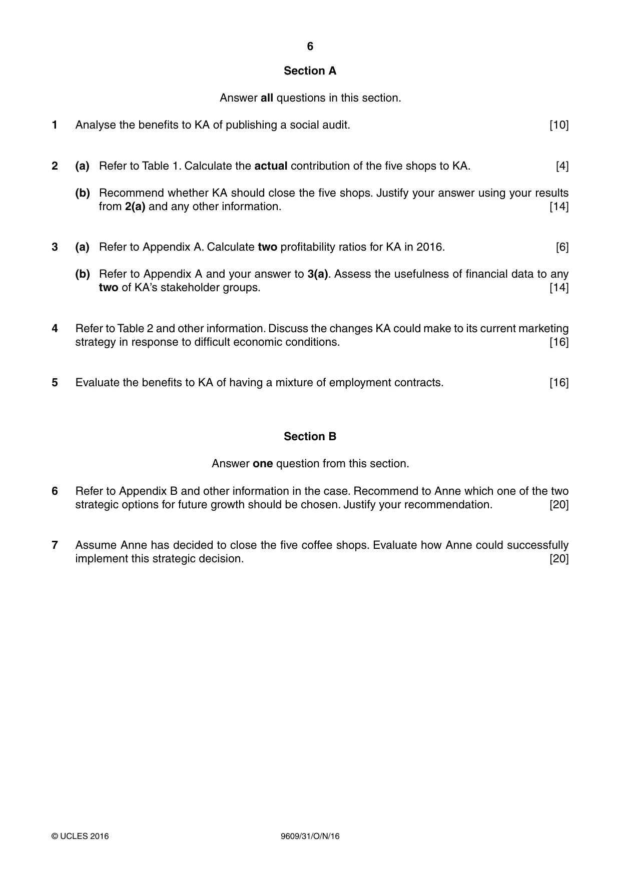 Cambridge A Level Business (for first examination in 2016) 9609 2016 Oct/Nov Paper 3 · Variant 1 question paper, page 6 of 8