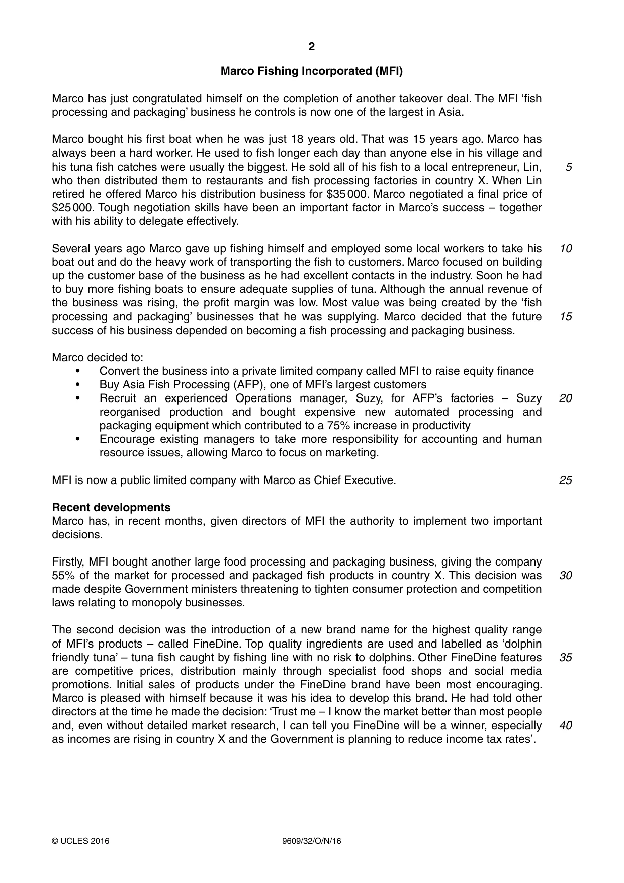 Cambridge A Level Business (for first examination in 2016) 9609 2016 Oct/Nov Paper 3 · Variant 2 question paper, page 2 of 8