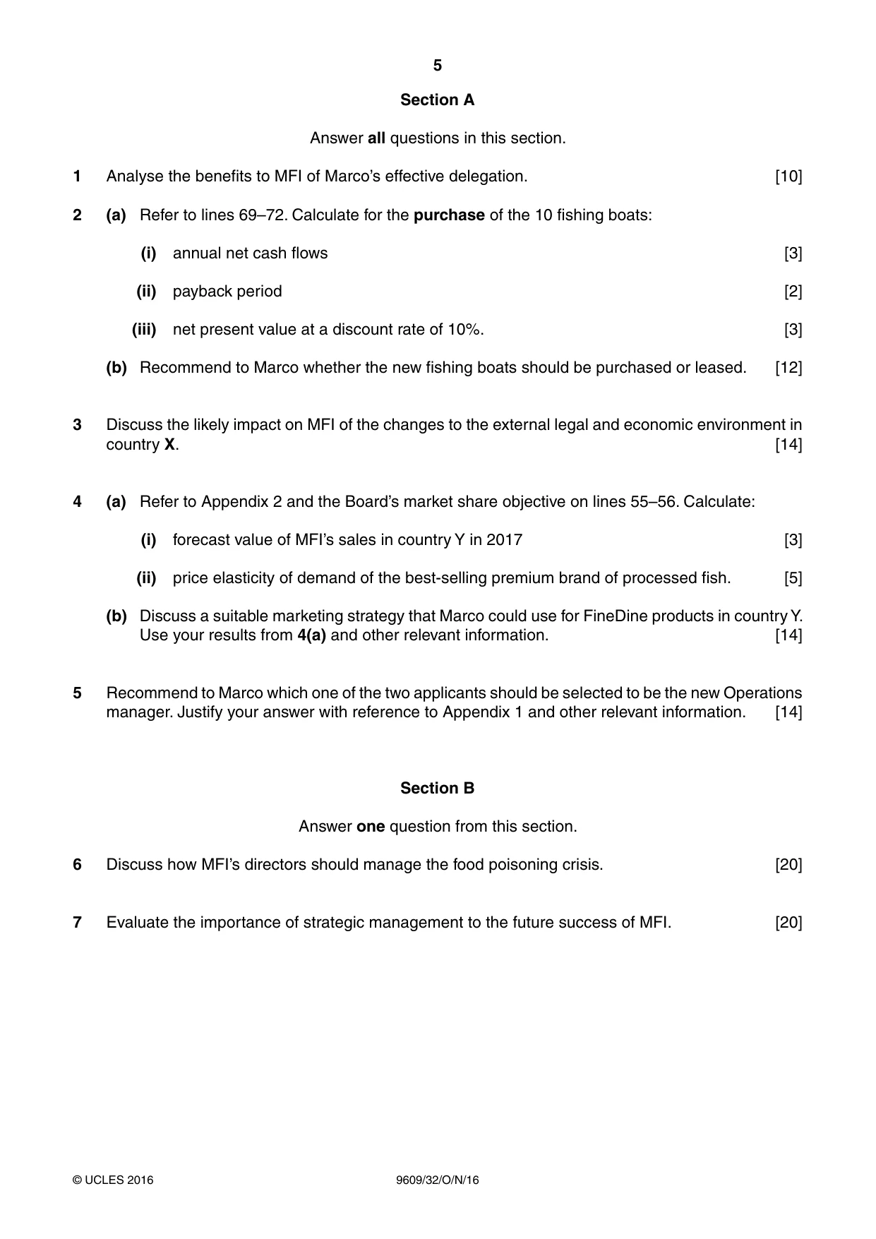 Cambridge A Level Business (for first examination in 2016) 9609 2016 Oct/Nov Paper 3 · Variant 2 question paper, page 5 of 8