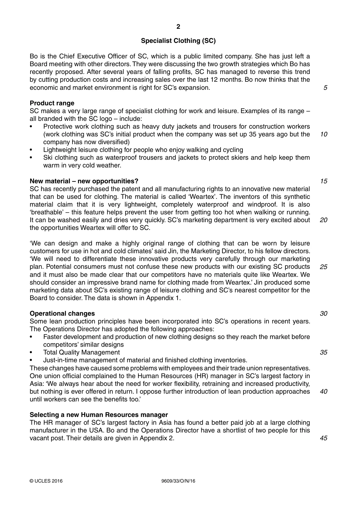 Cambridge A Level Business (for first examination in 2016) 9609 2016 Oct/Nov Paper 3 · Variant 3 question paper, page 2 of 8