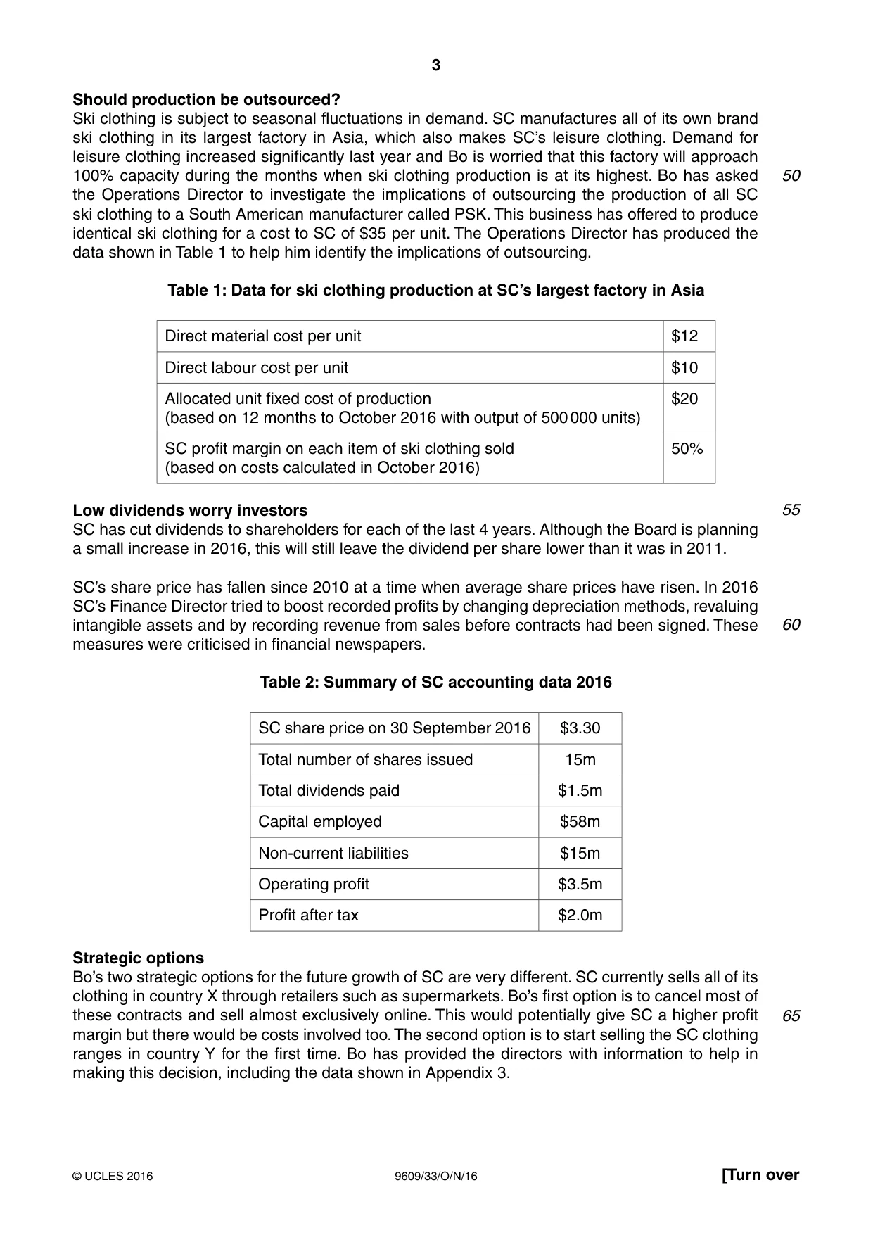 Cambridge A Level Business (for first examination in 2016) 9609 2016 Oct/Nov Paper 3 · Variant 3 question paper, page 3 of 8