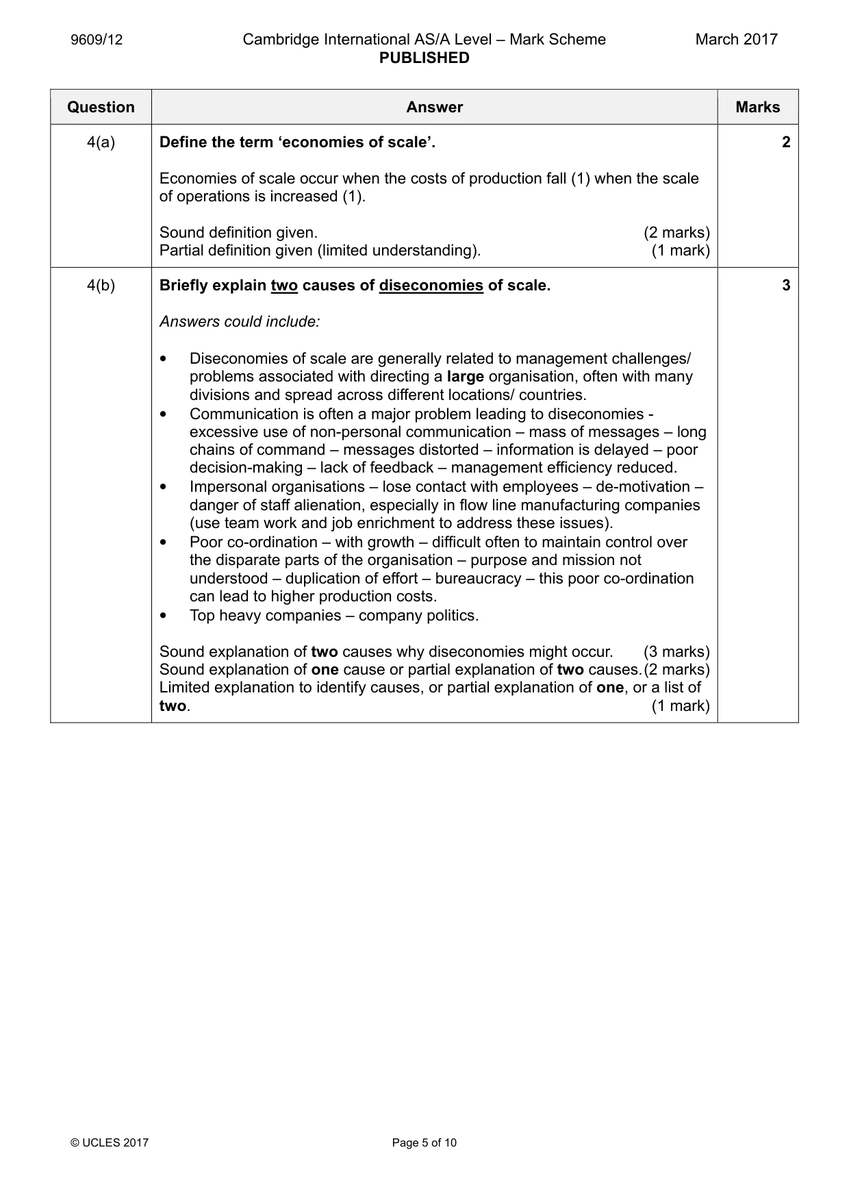 Mark scheme, page 5 of 10
