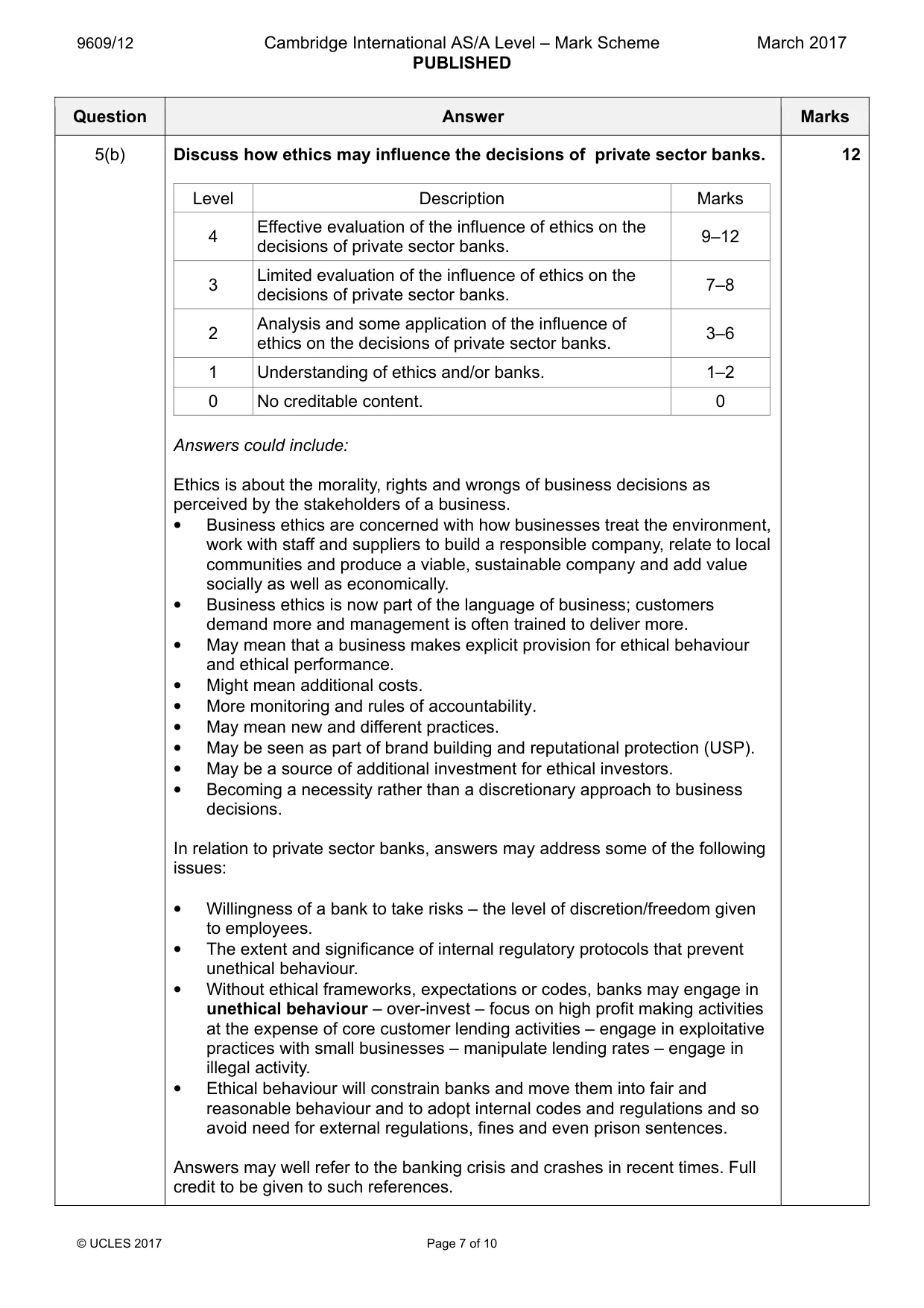 Mark scheme, page 7 of 10